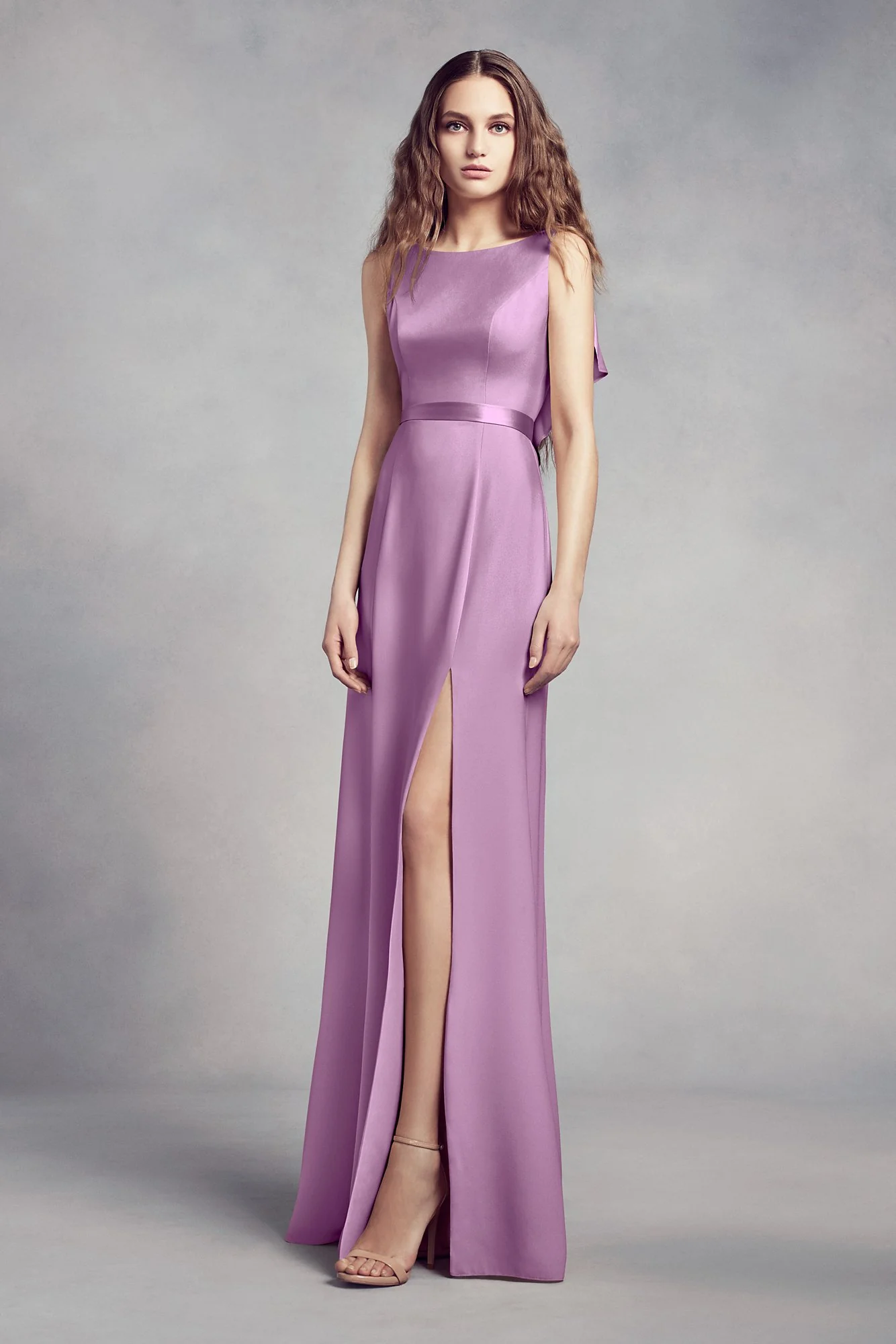 High-Neck Crepe Bridesmaid Dress with Ruffles - Image 21
