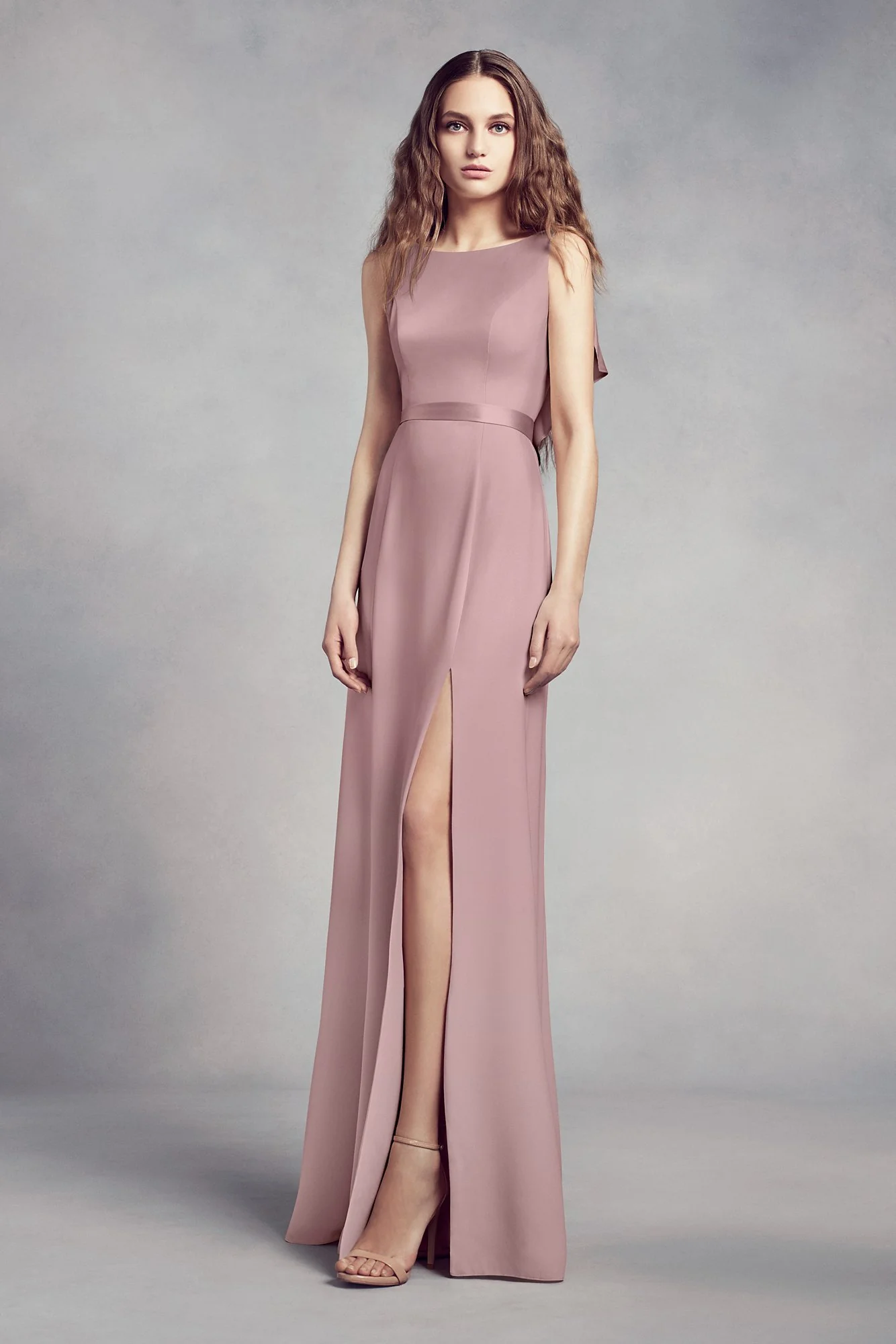 High-Neck Crepe Bridesmaid Dress with Ruffles - Image 26