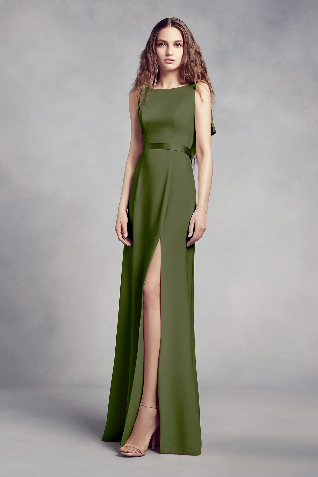 High-Neck Crepe Bridesmaid Dress with Ruffles - Image 30