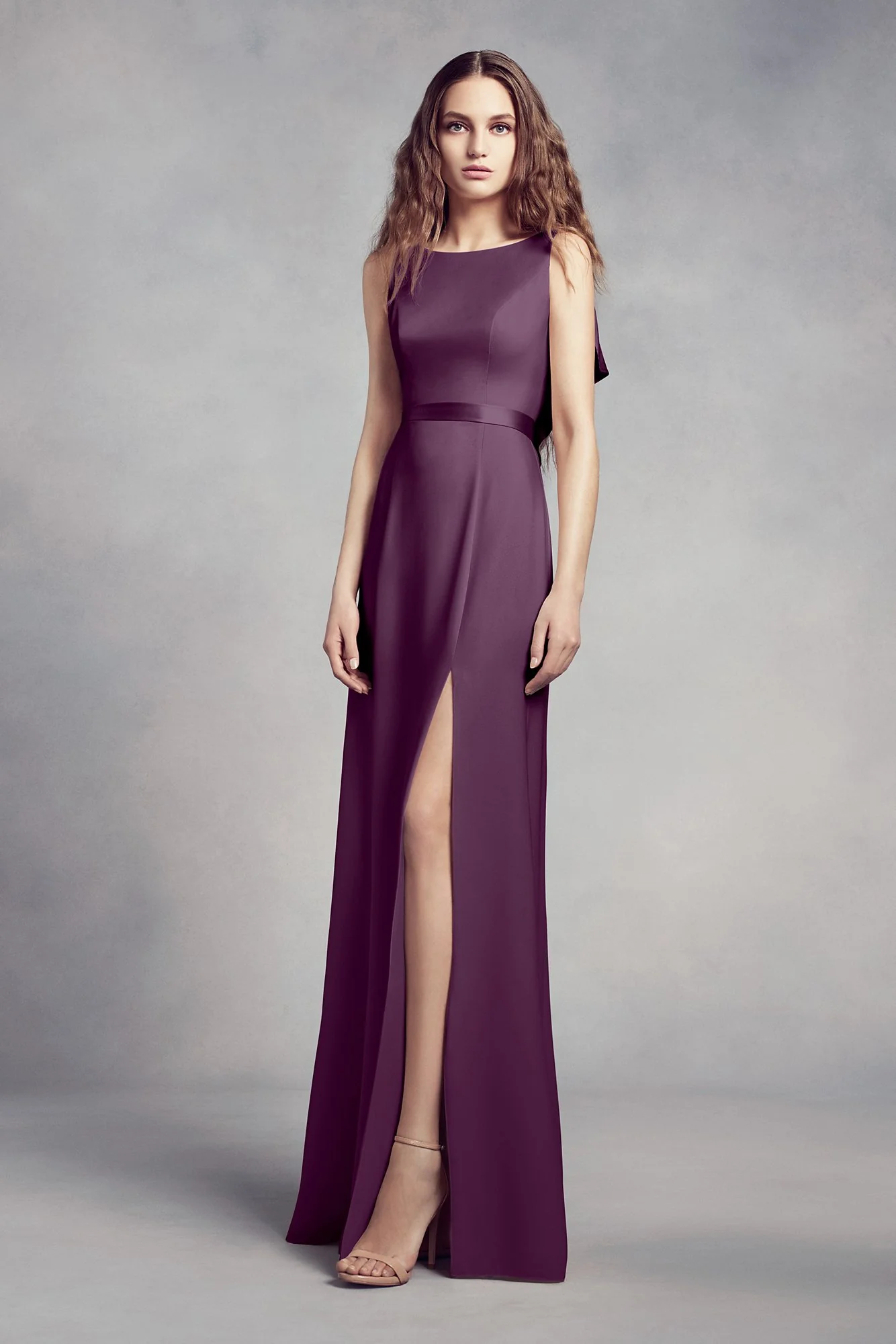 High-Neck Crepe Bridesmaid Dress with Ruffles - Image 5