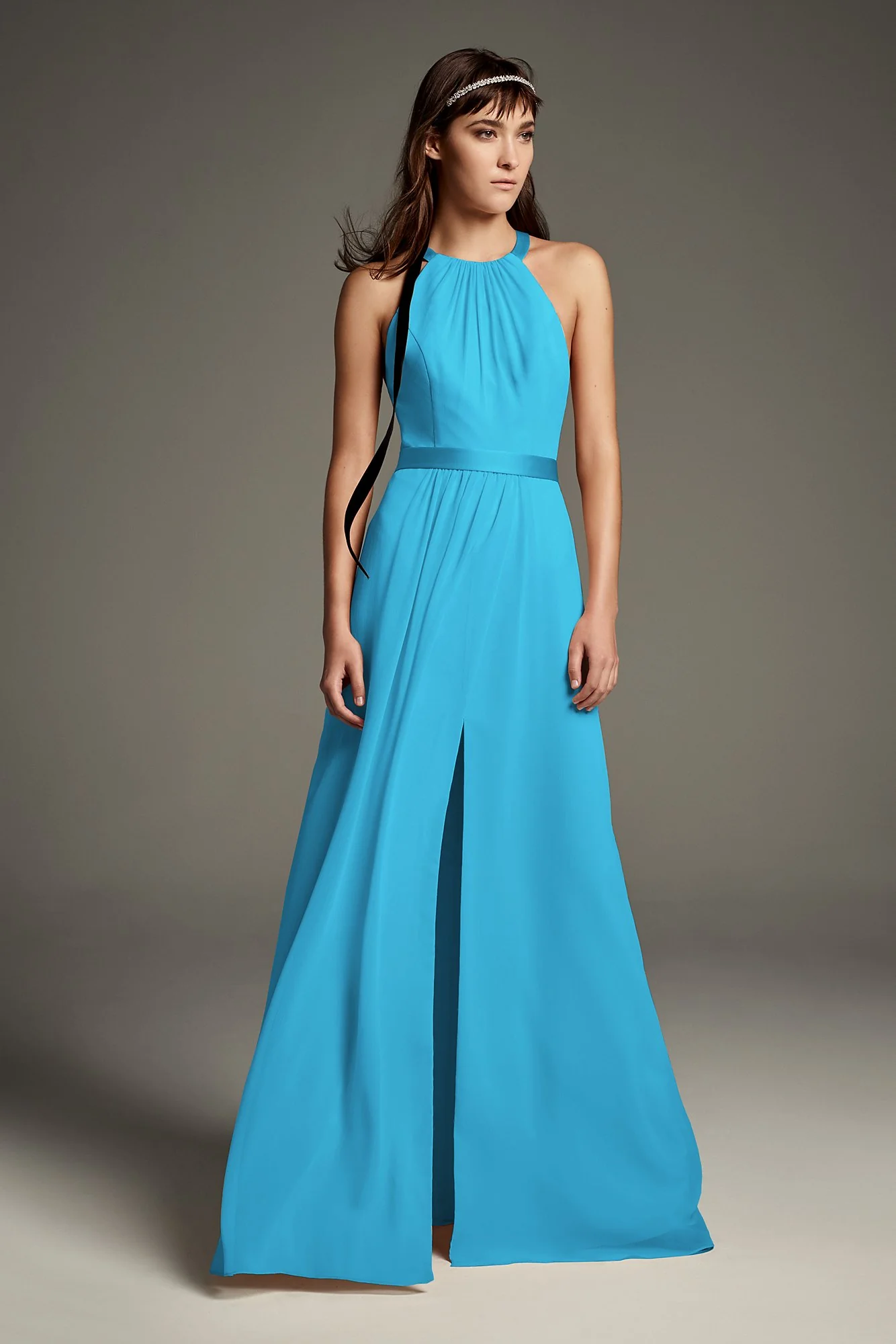High Neck Crisscross Back Chiffon Bridesmaid Dress - Image 12