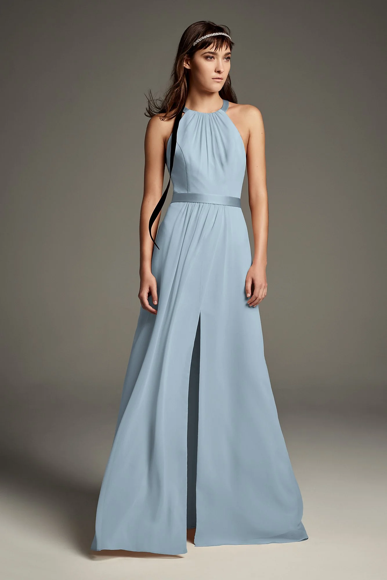 High Neck Crisscross Back Chiffon Bridesmaid Dress - Image 16
