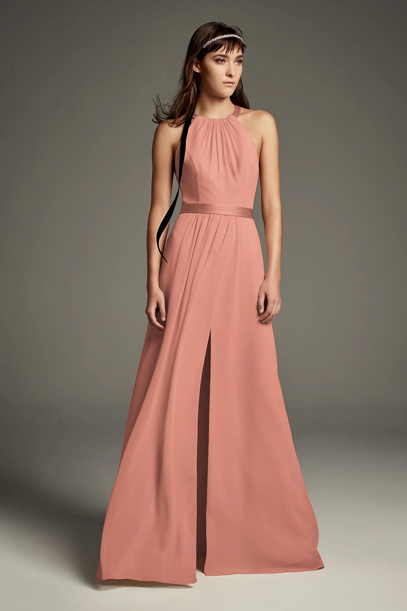 High Neck Crisscross Back Chiffon Bridesmaid Dress - Image 18