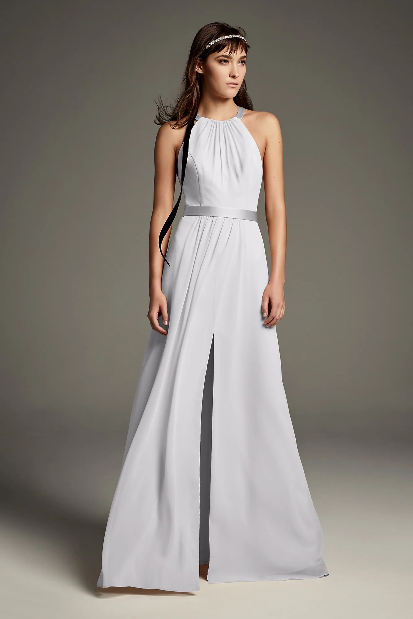 High Neck Crisscross Back Chiffon Bridesmaid Dress - Image 2