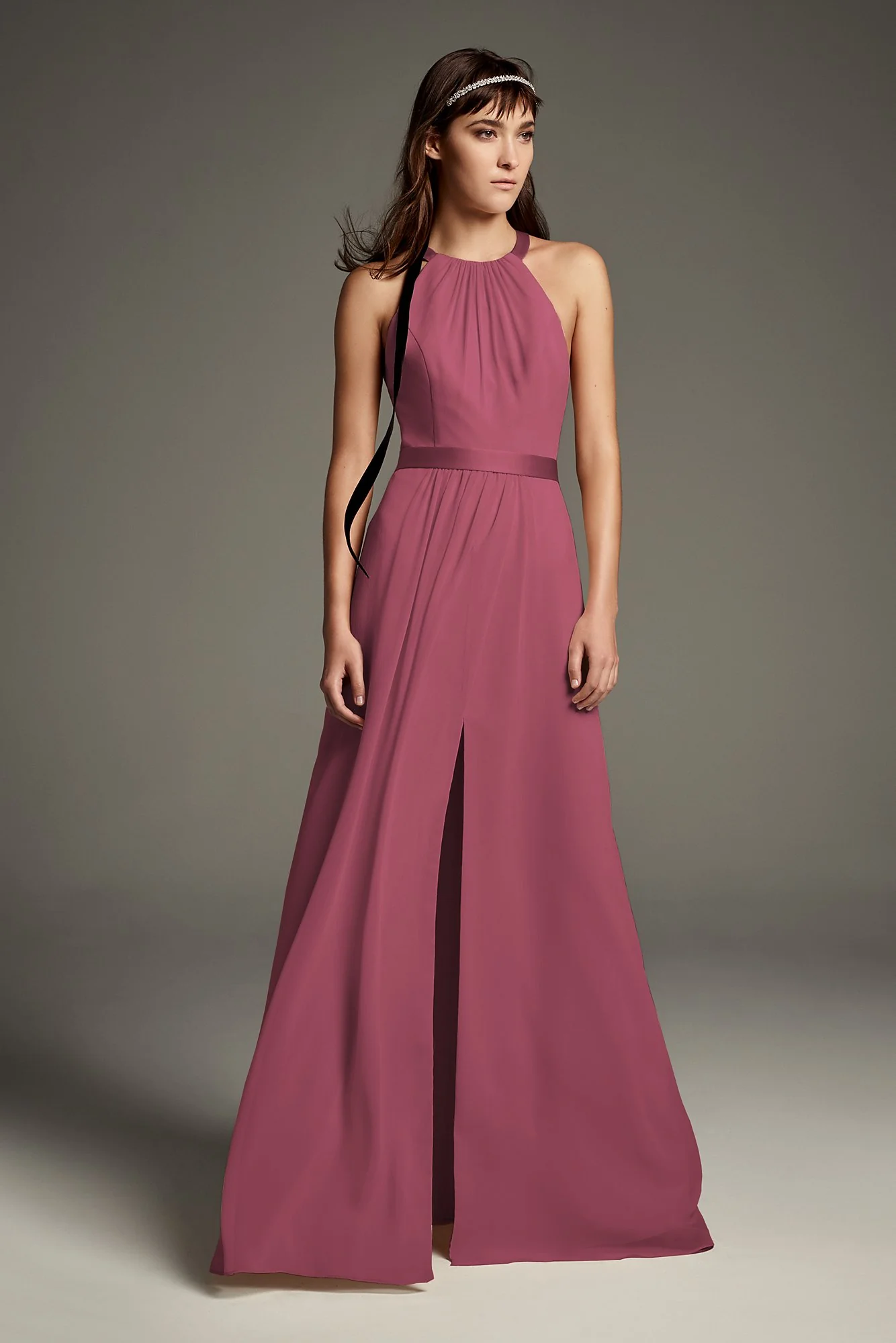 High Neck Crisscross Back Chiffon Bridesmaid Dress - Image 22