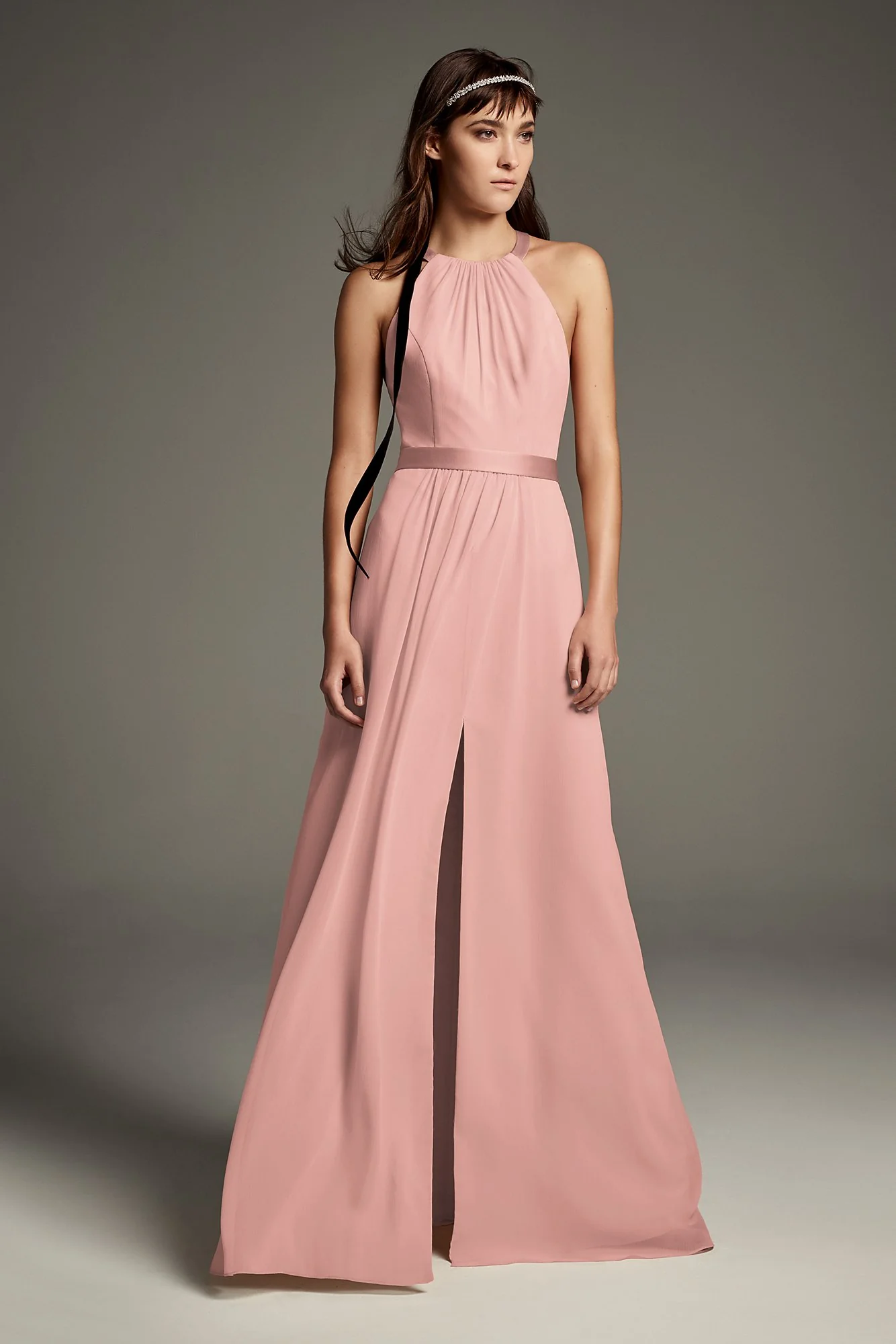 High Neck Crisscross Back Chiffon Bridesmaid Dress - Image 3