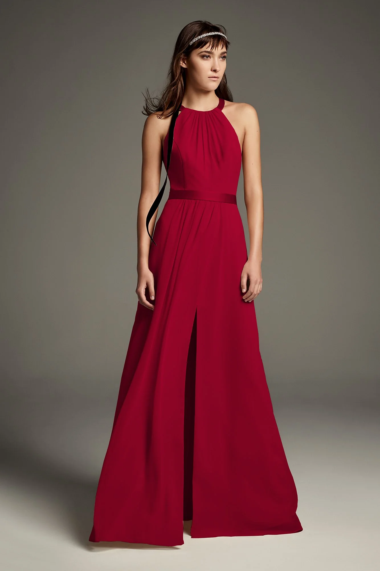 High Neck Crisscross Back Chiffon Bridesmaid Dress - Image 32