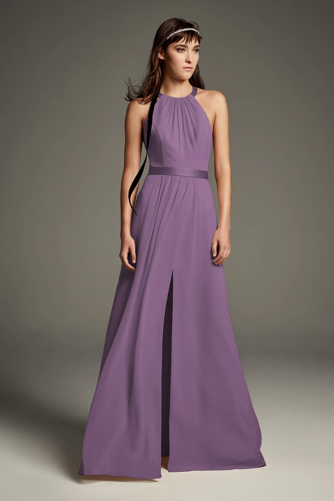 High Neck Crisscross Back Chiffon Bridesmaid Dress - Image 35