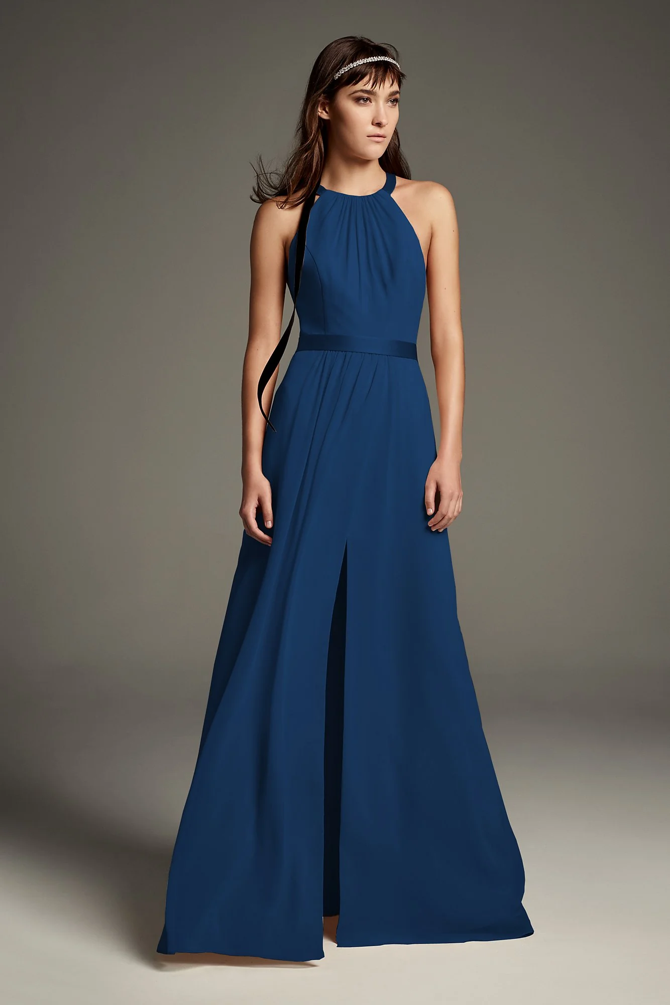 High Neck Crisscross Back Chiffon Bridesmaid Dress - Image 36