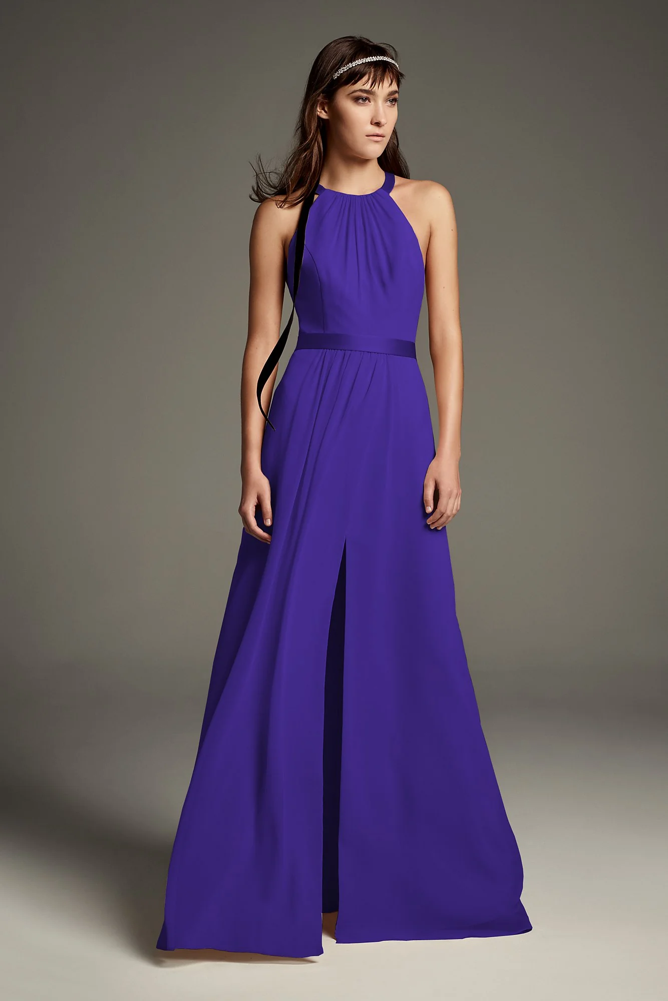 High Neck Crisscross Back Chiffon Bridesmaid Dress - Image 5