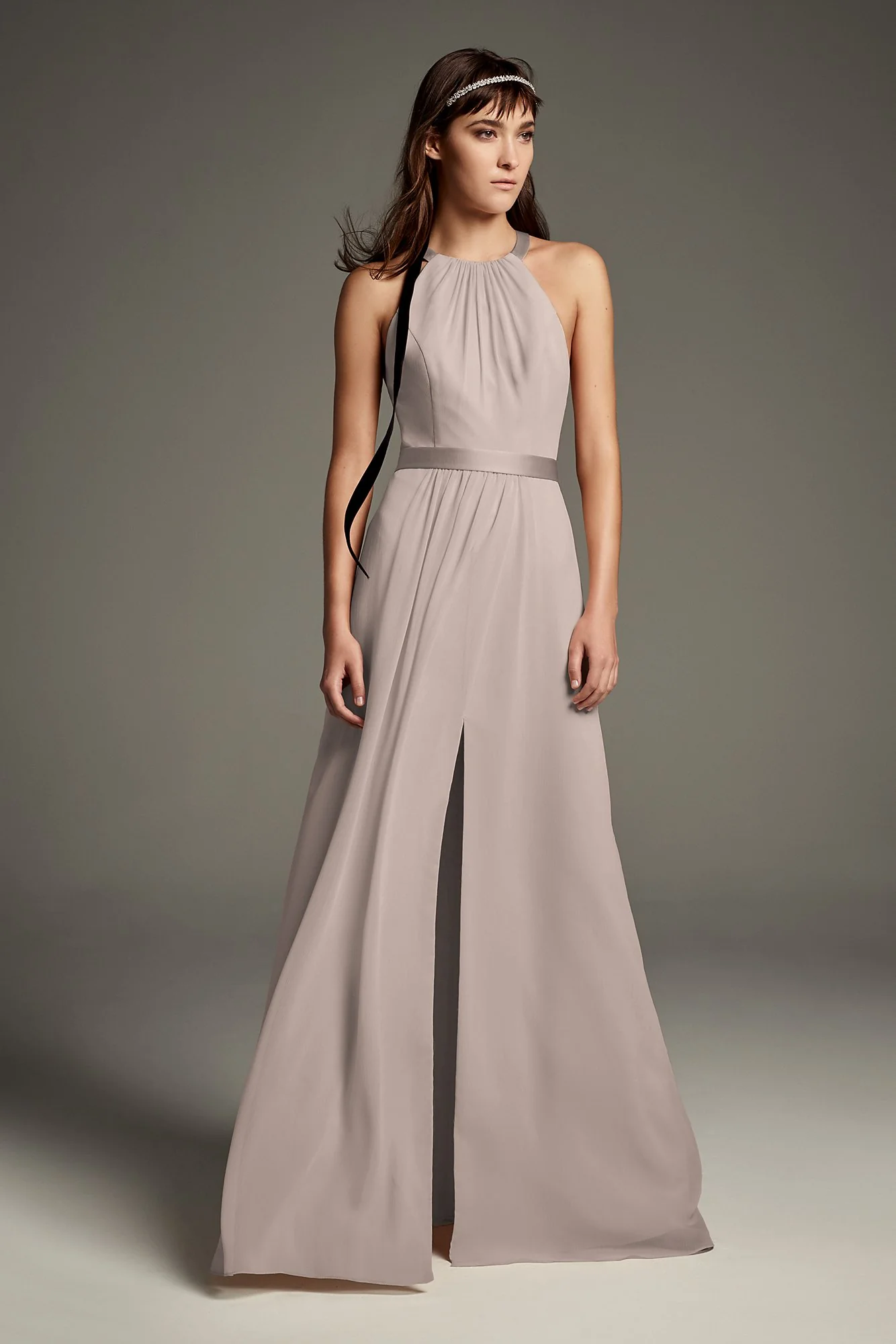 High Neck Crisscross Back Chiffon Bridesmaid Dress - Image 6