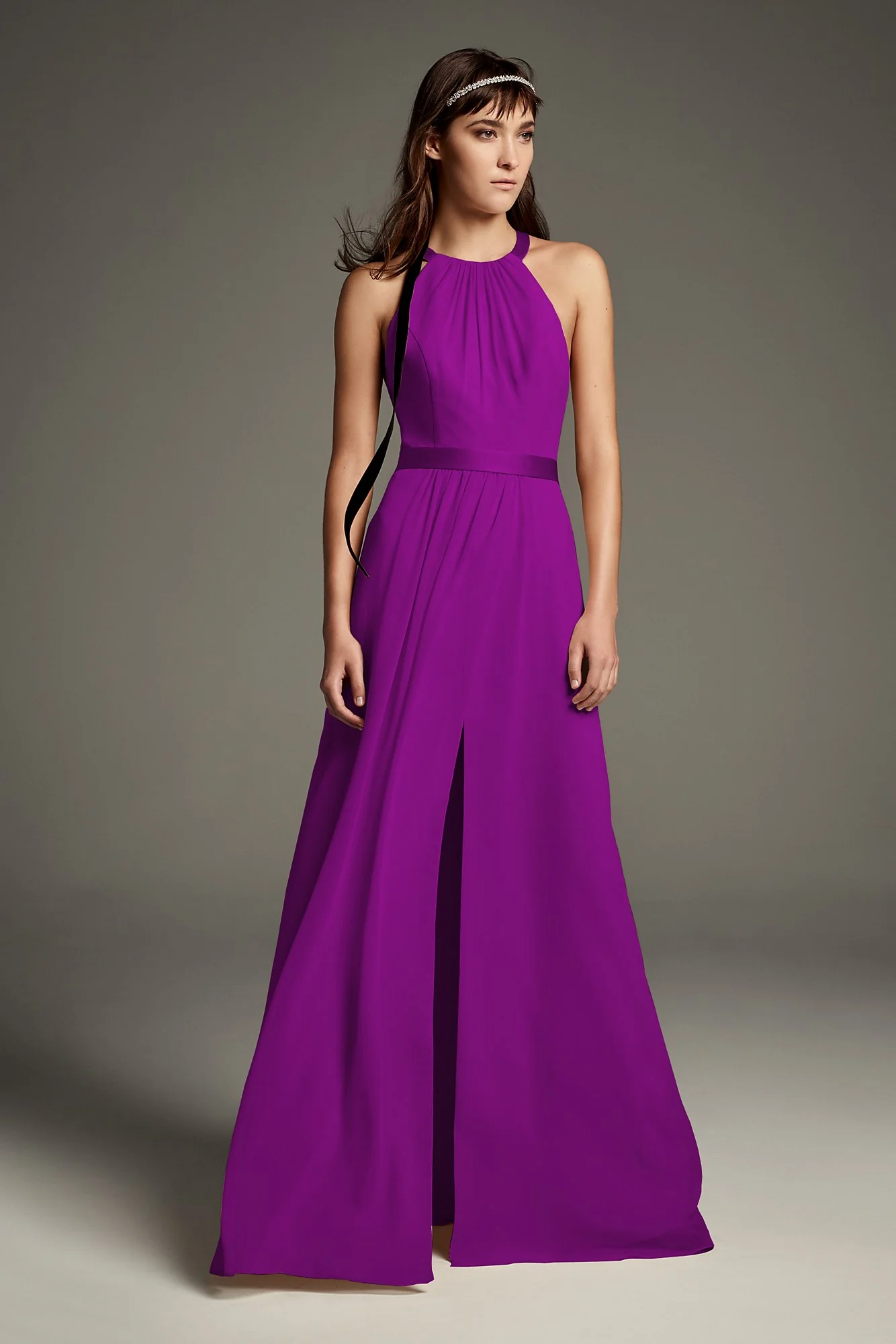 High Neck Crisscross Back Chiffon Bridesmaid Dress - Image 7