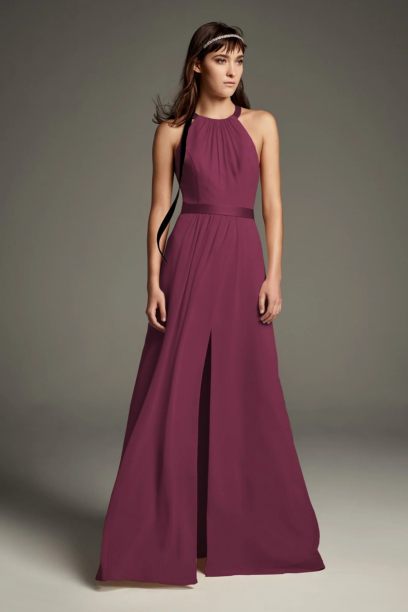 High Neck Crisscross Back Chiffon Bridesmaid Dress - Image 9
