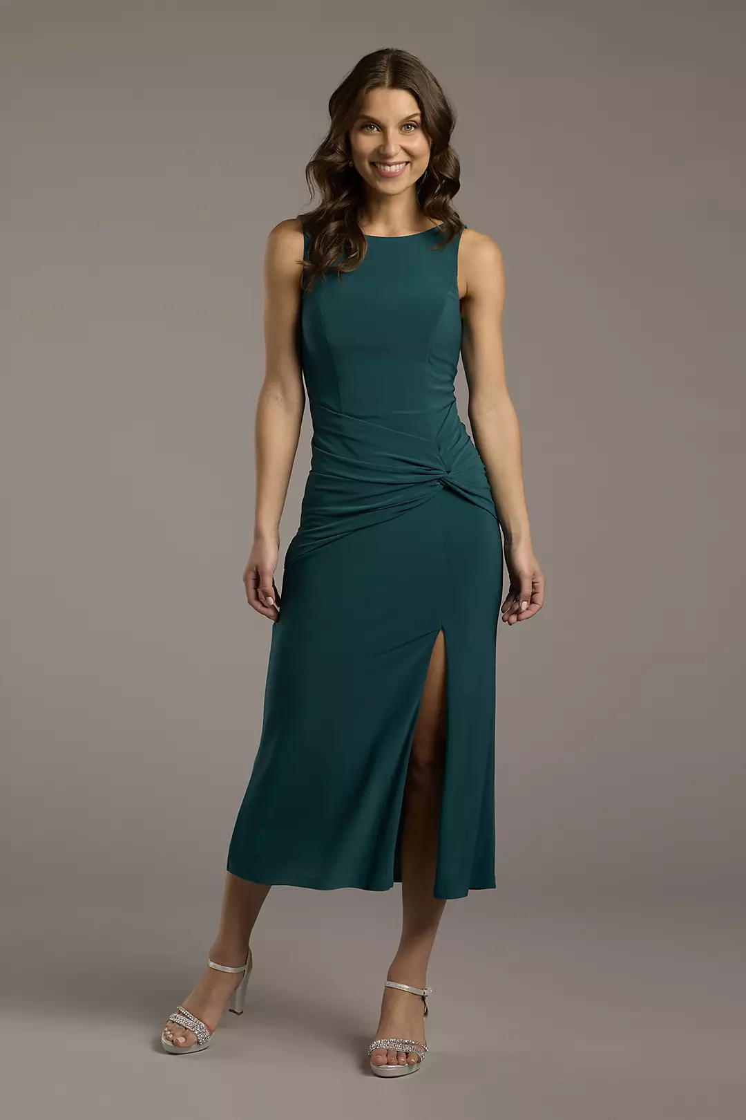 High Neck Draped Jersey Midi Dress - Image 3