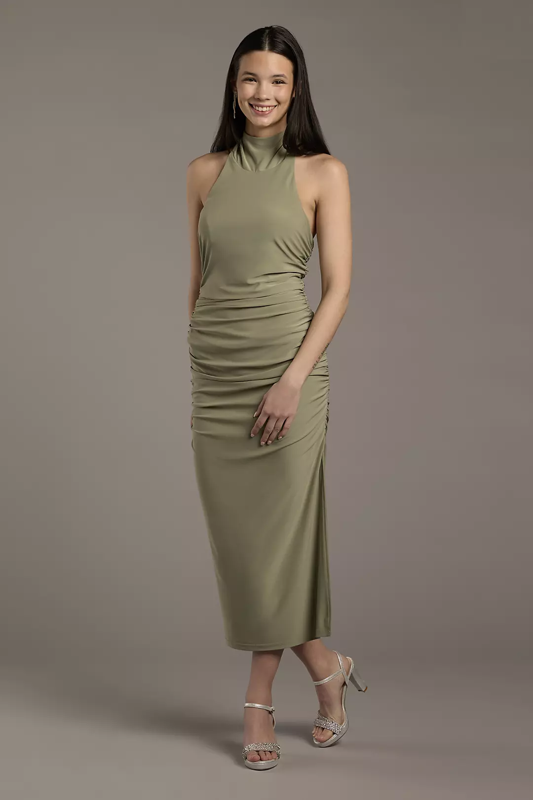 High Neck Fitted Jersey Sheath Dress - Image 2