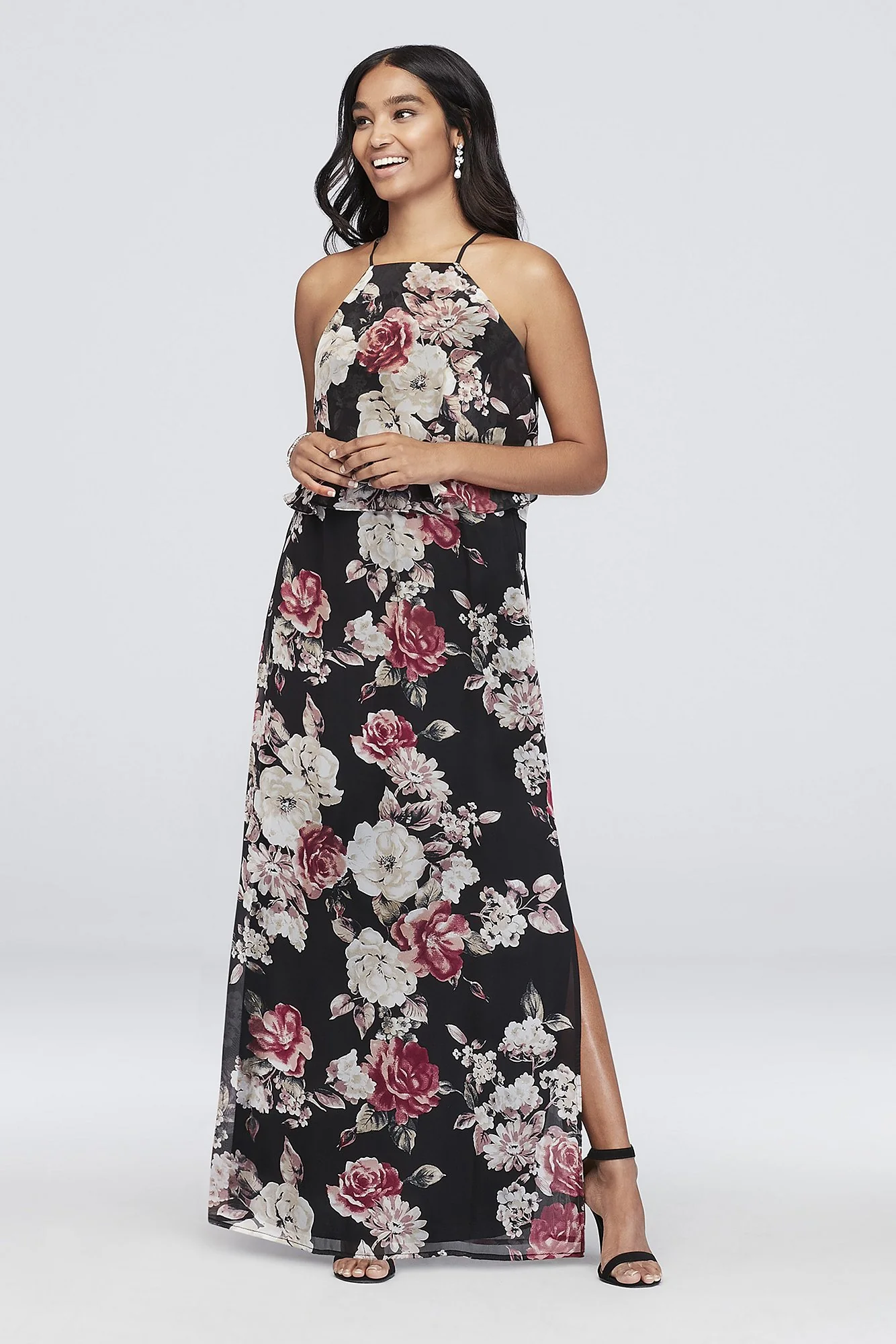 High-Neck Floral Printed Chiffon Sheath Dress - Image 2
