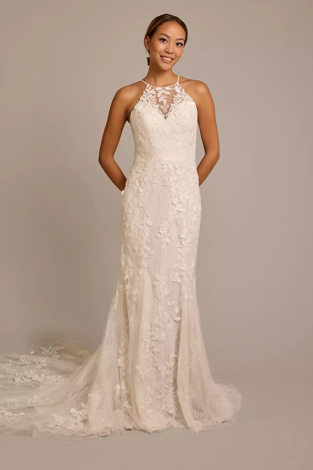 High-Neck Halter Lace Mermaid Wedding Dress - Image 4