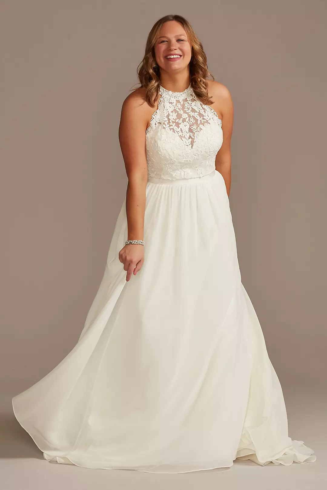 High Neck Illusion Chiffon Wedding Dress - Image 20