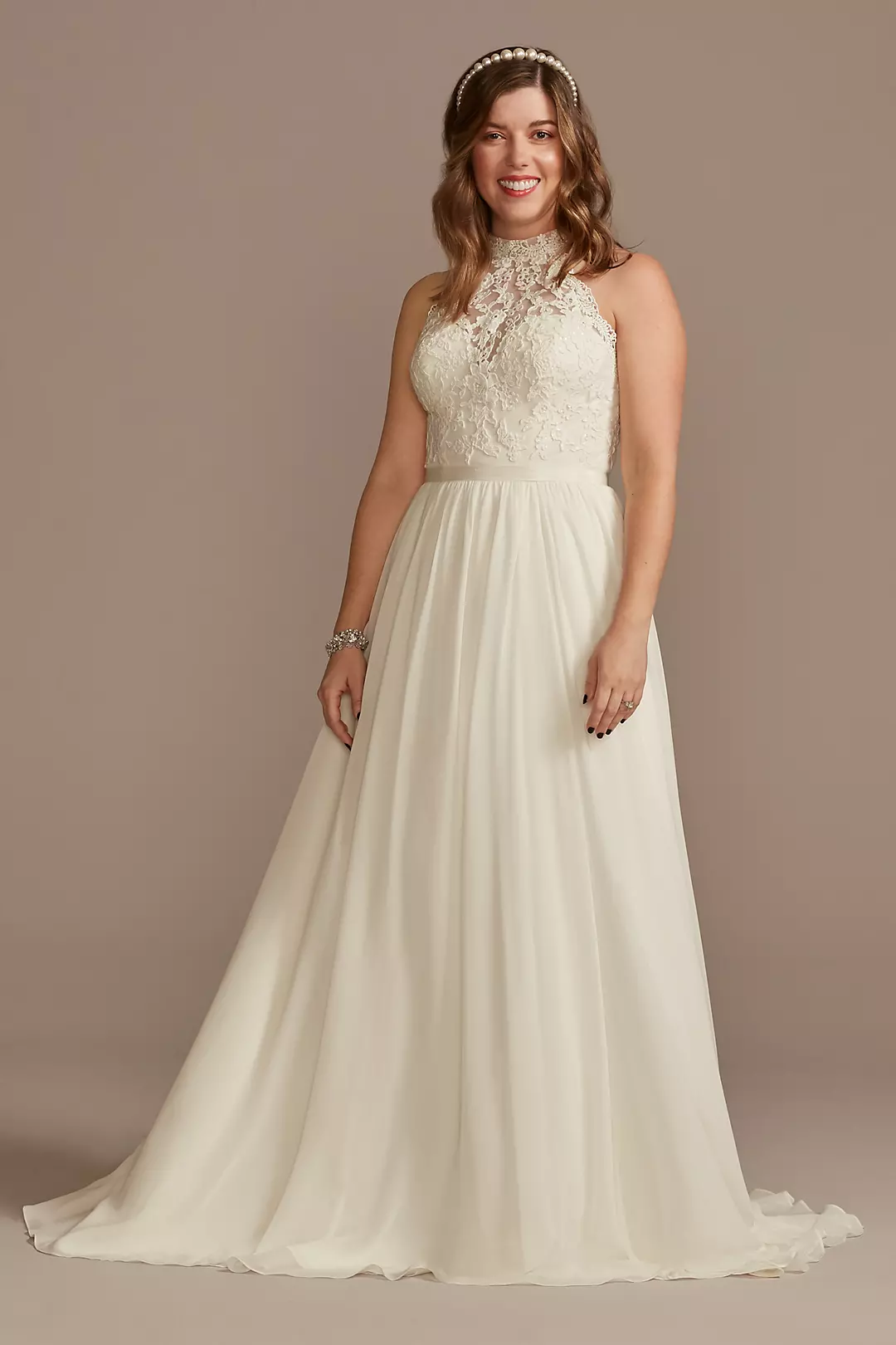 High Neck Illusion Chiffon Wedding Dress - Image 6