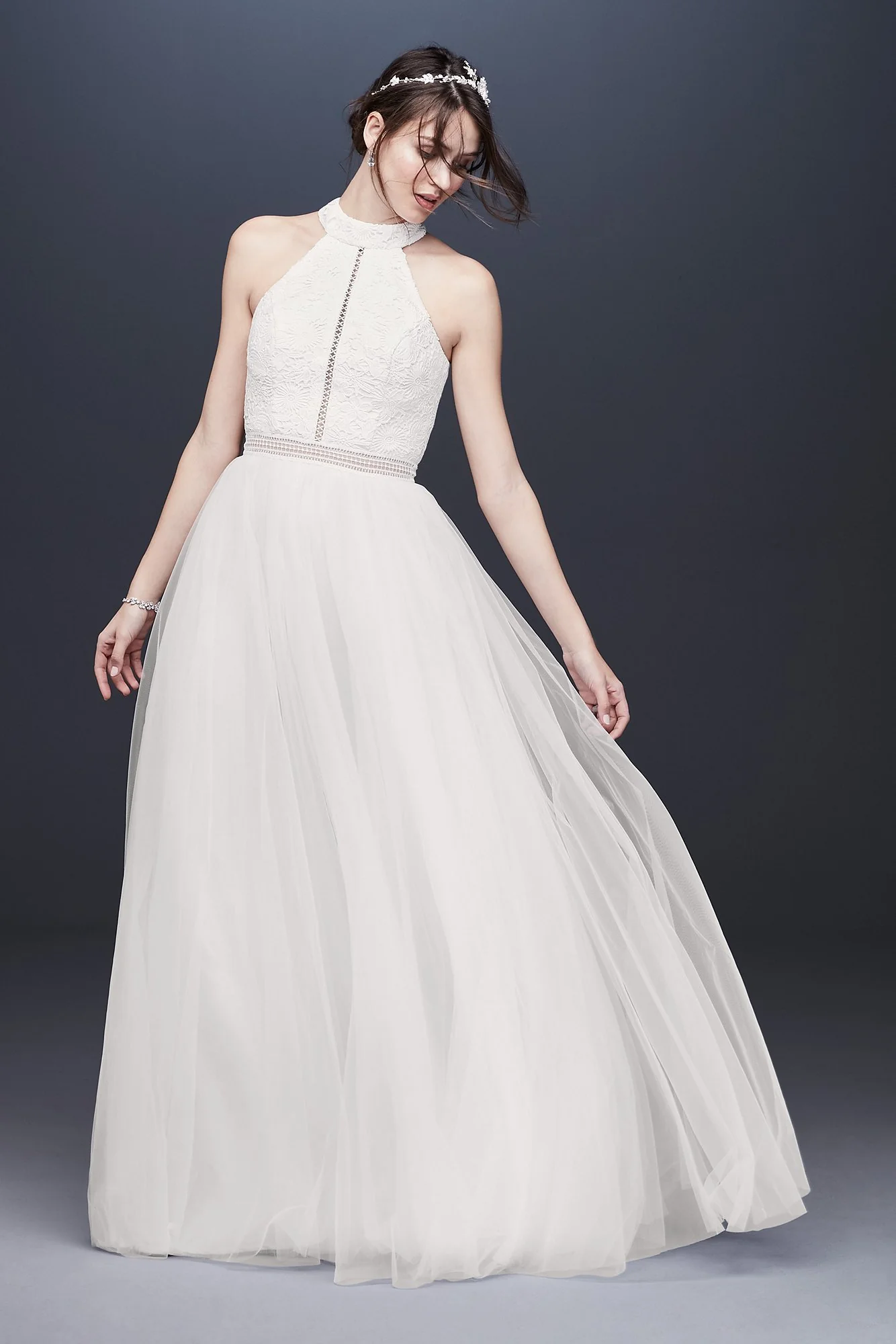 High Neck Illusion Tulle A-Line Wedding Dress