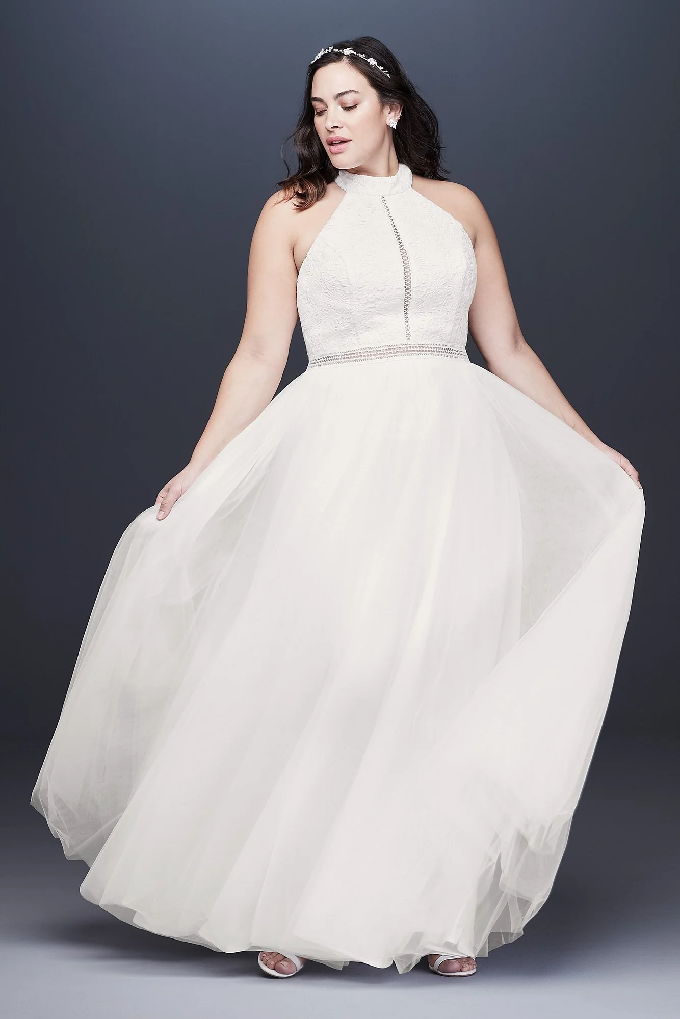 High Neck Illusion Tulle A-Line Wedding Dress - Image 3