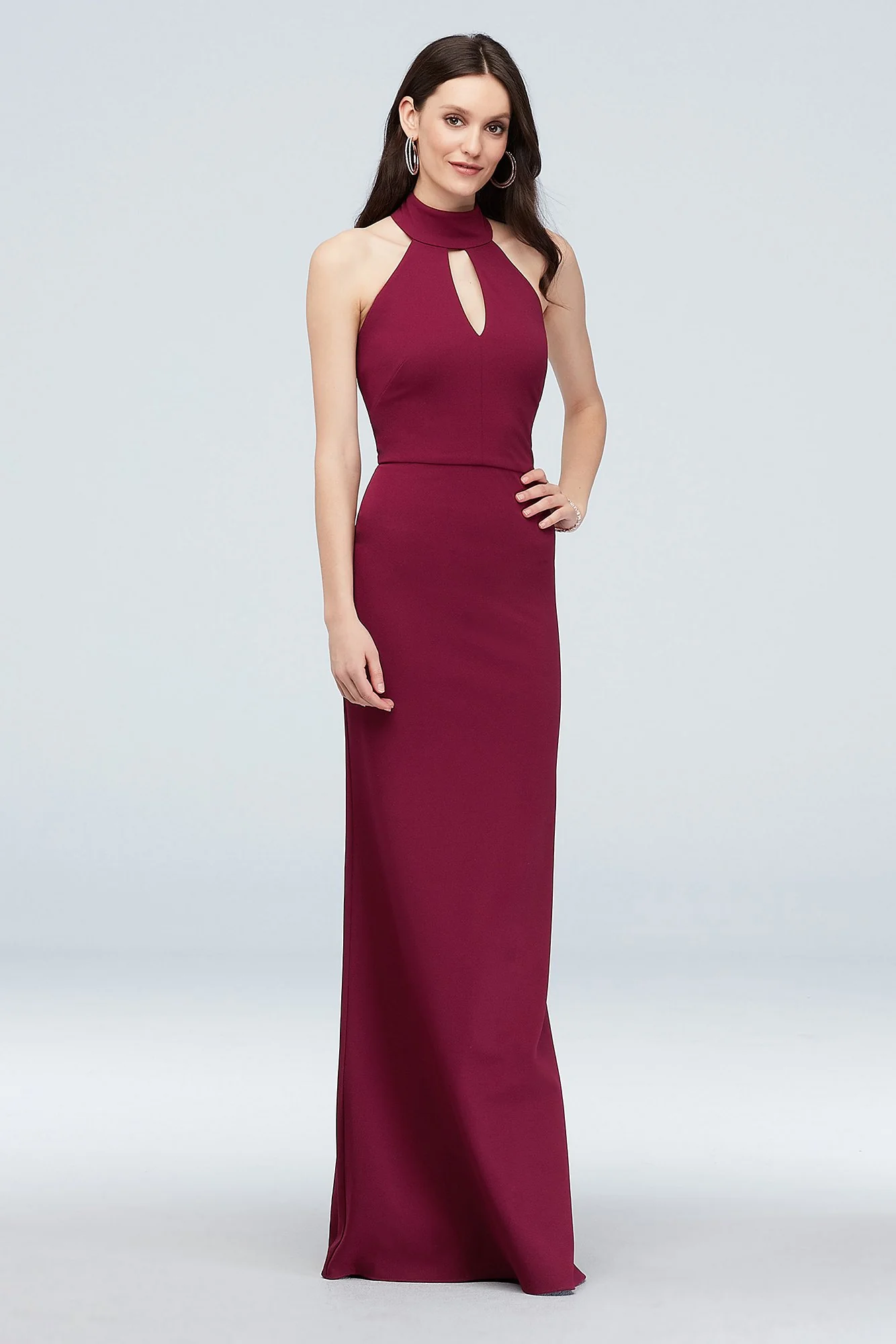 High-Neck Keyhole Scuba Crepe Dress - Image 3