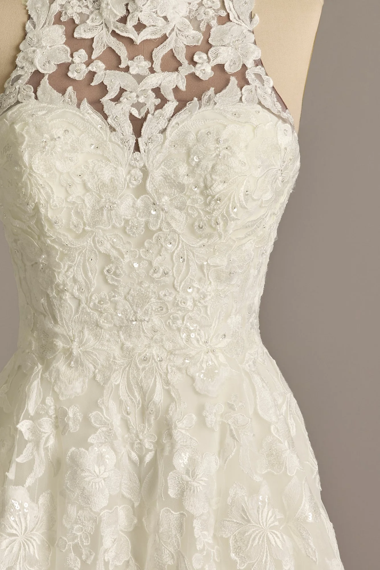 High Neck Lace Applique Tulle Wedding Dress - Image 8