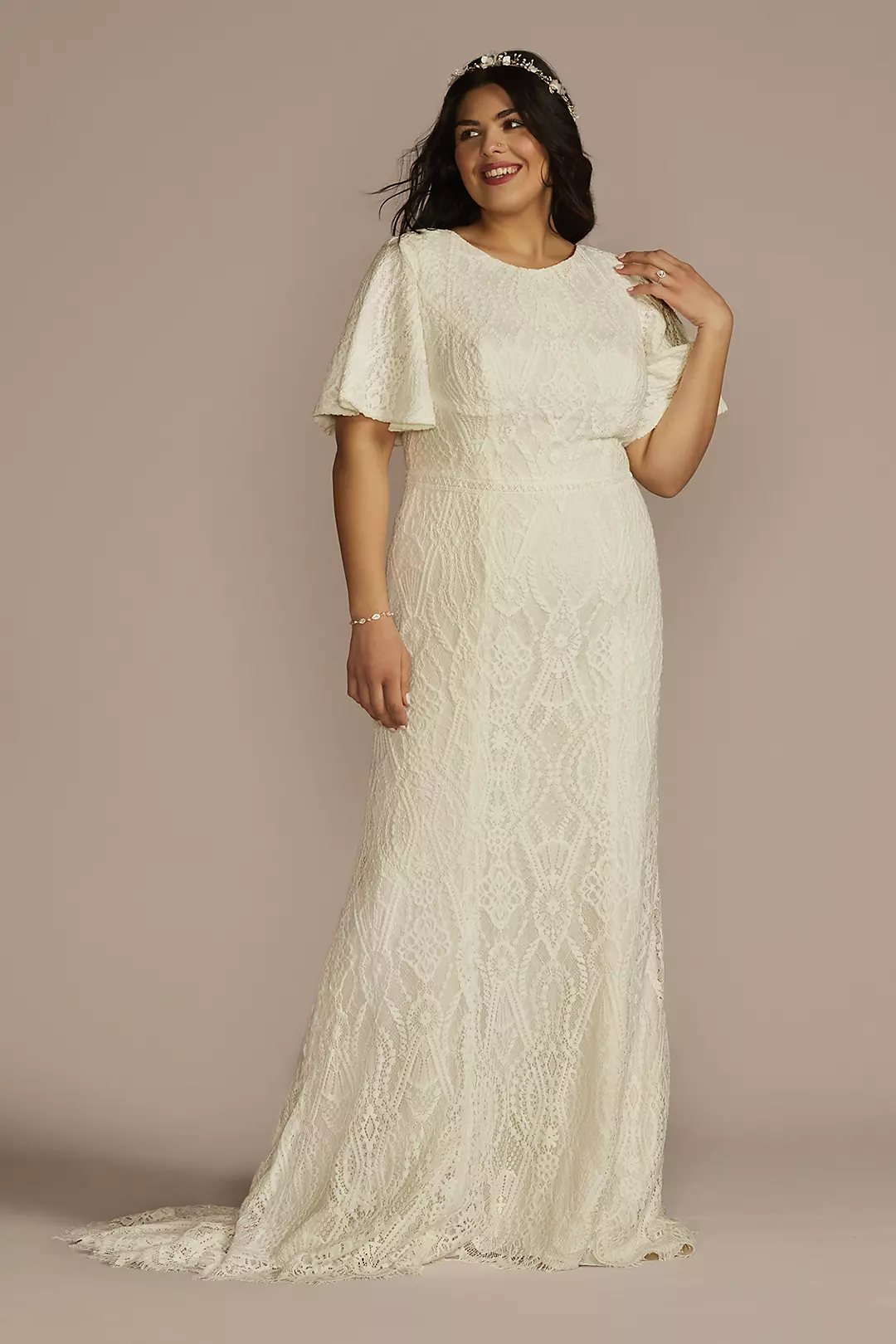 High Neck Lace Embellished Modest Wedding Dress - Image 13