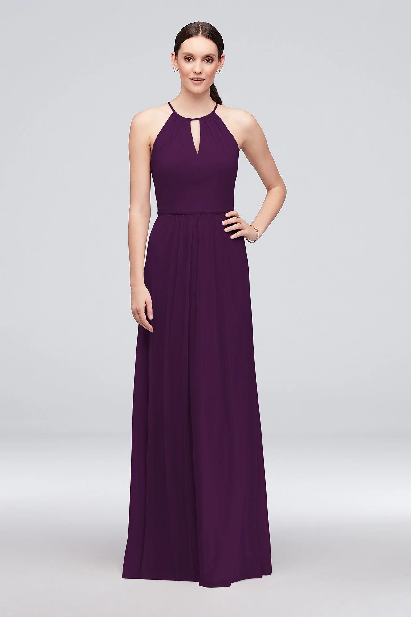 High-Neck Long Mesh Bridesmaid Dress with Keyhole - Image 18
