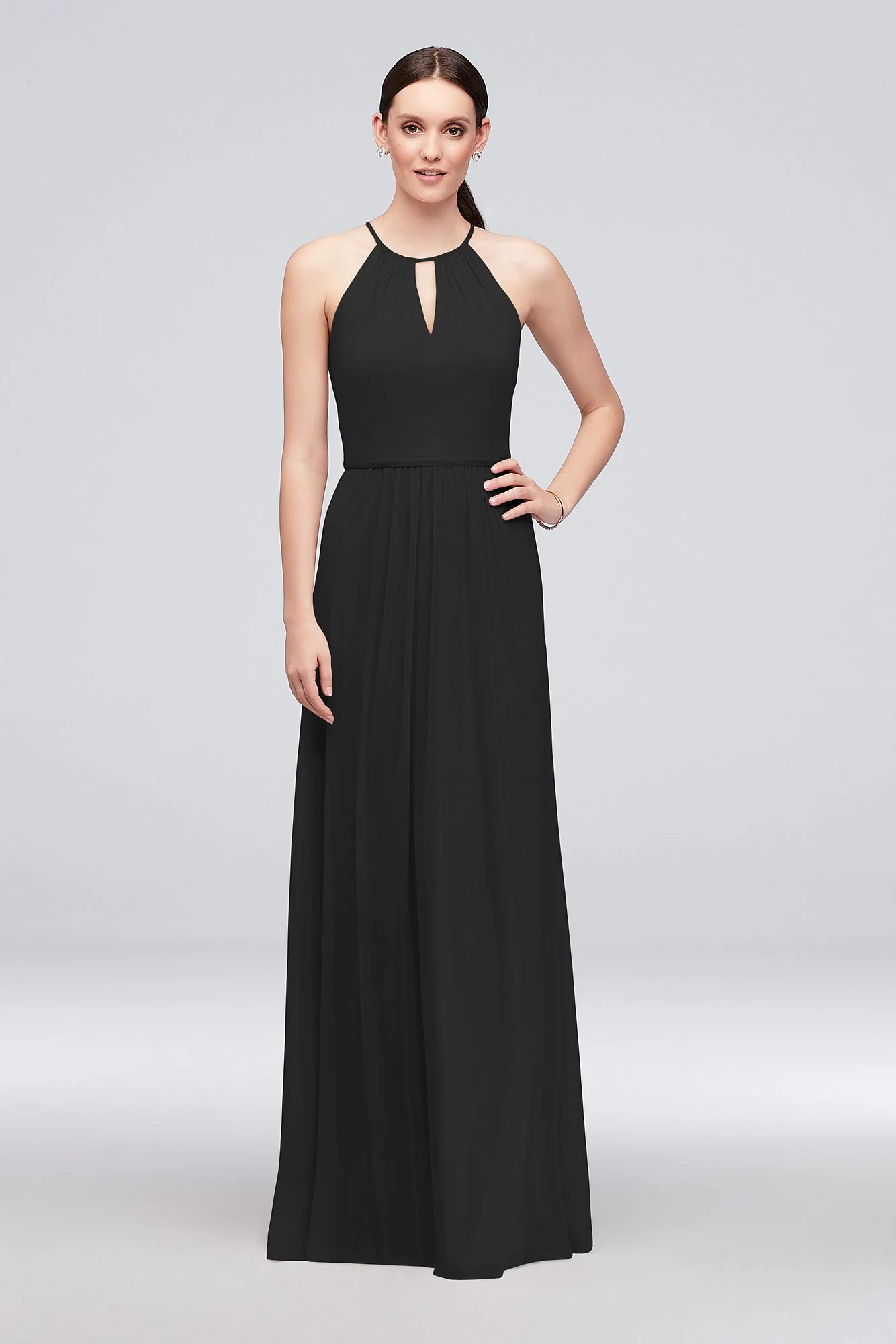 High-Neck Long Mesh Bridesmaid Dress with Keyhole - Image 20