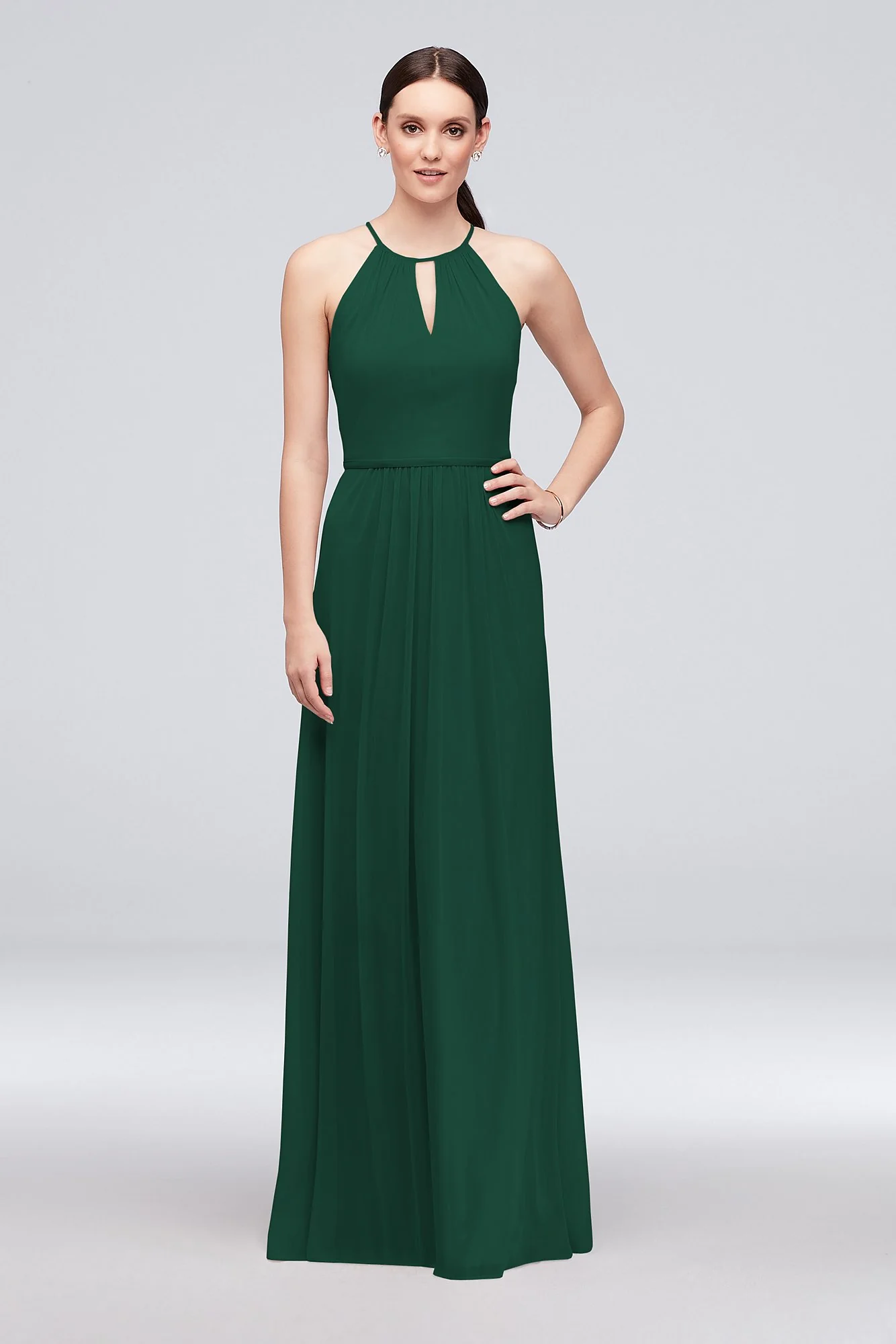 High-Neck Long Mesh Bridesmaid Dress with Keyhole - Image 26