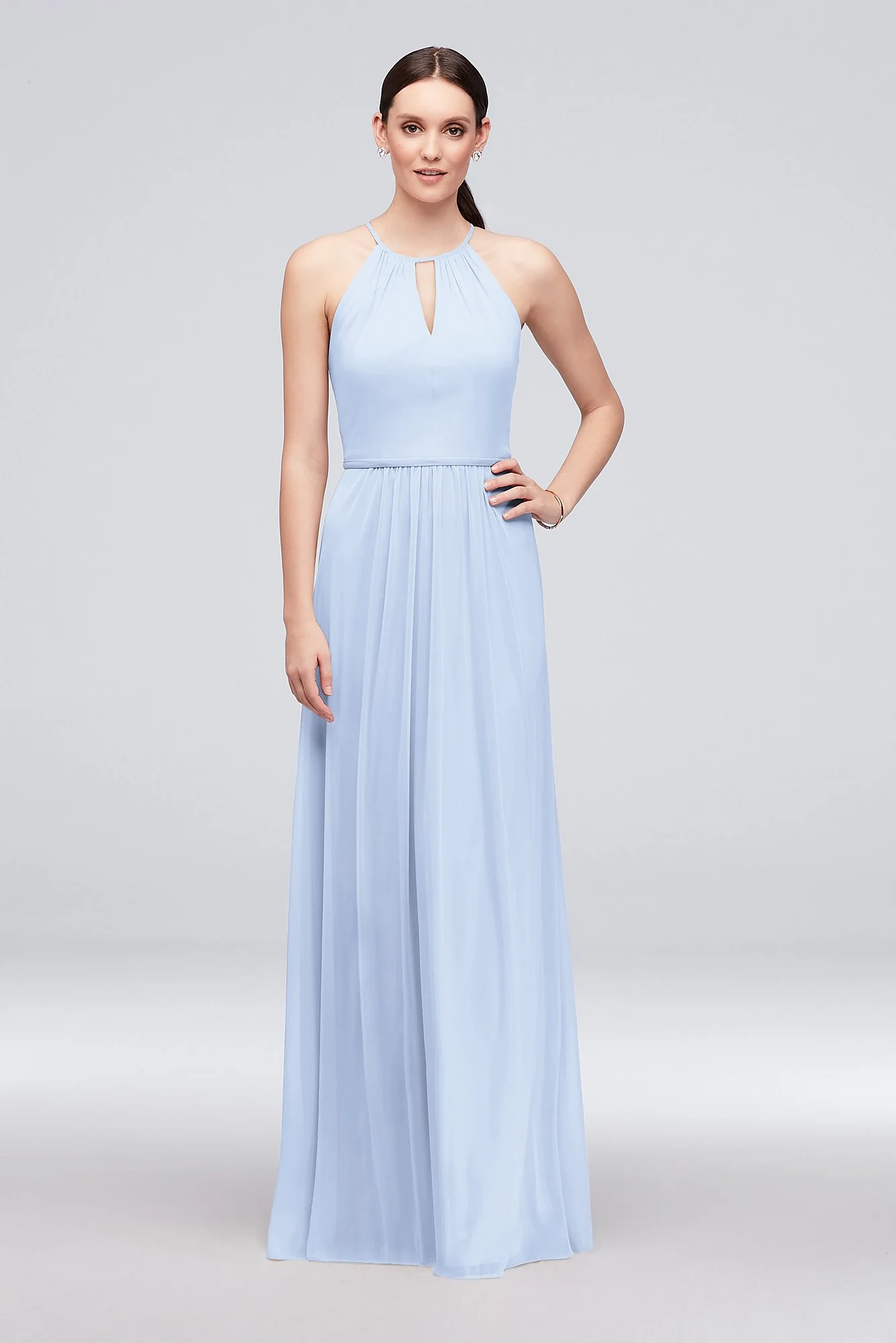 High-Neck Long Mesh Bridesmaid Dress with Keyhole - Image 29