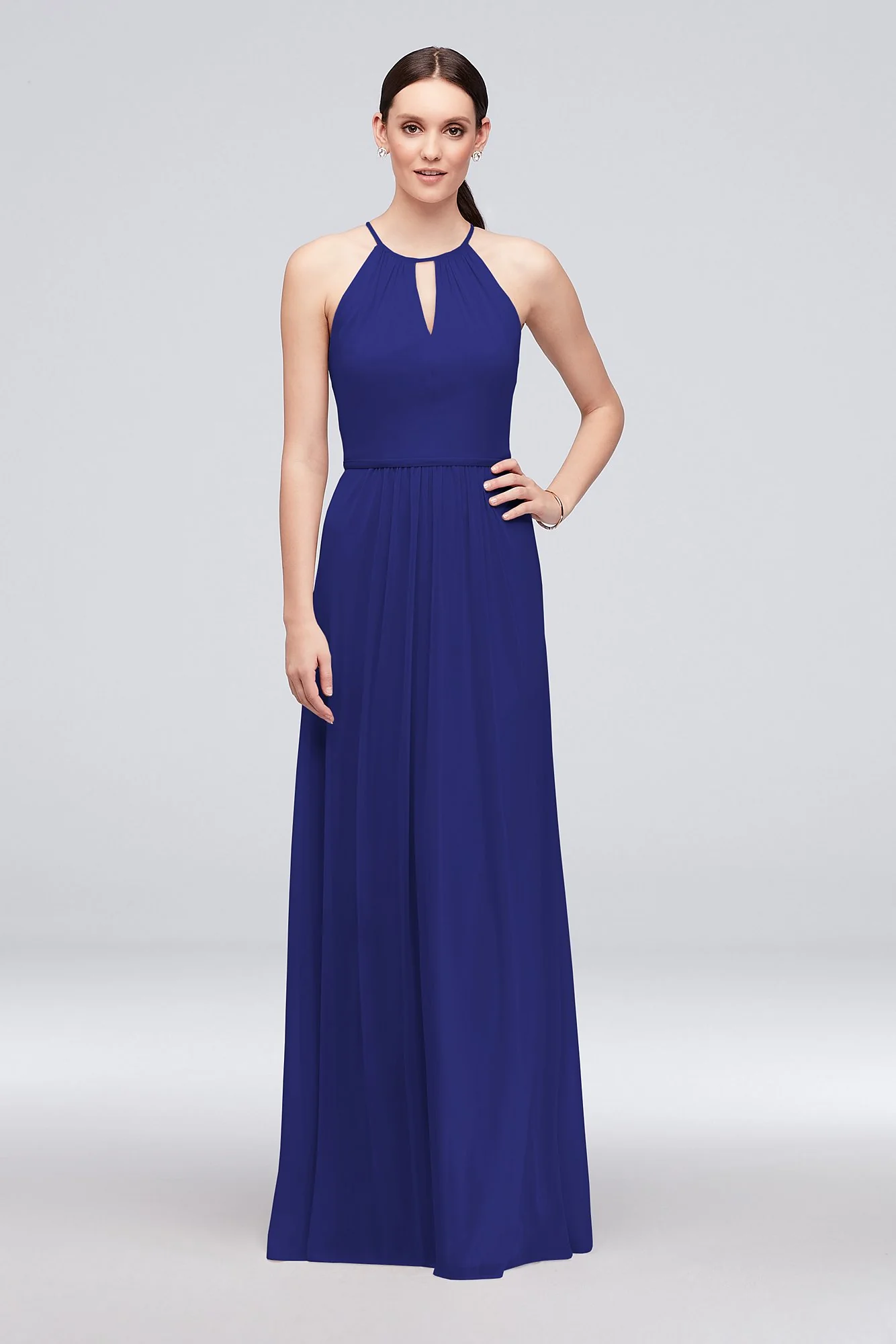 High-Neck Long Mesh Bridesmaid Dress with Keyhole - Image 3