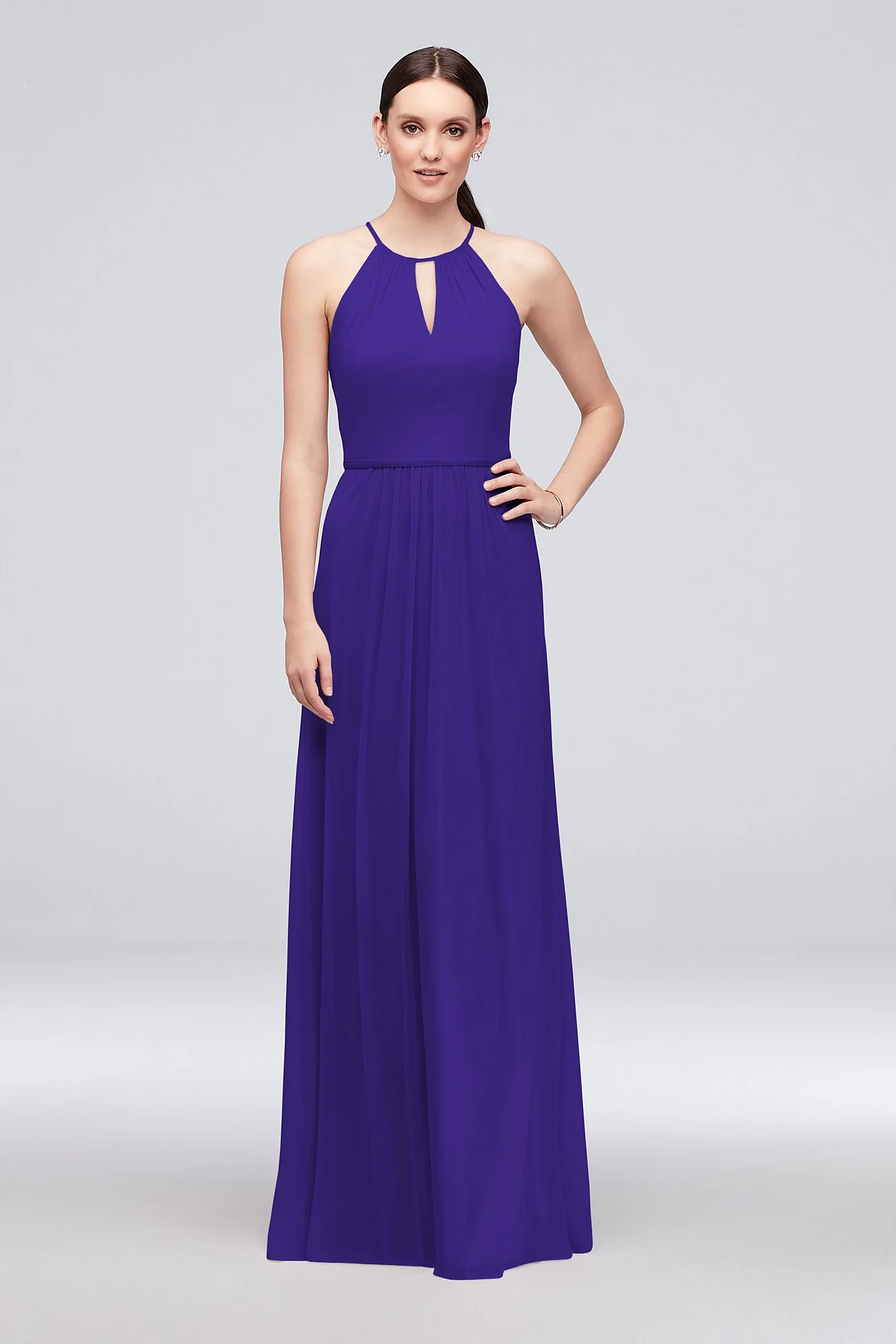 High-Neck Long Mesh Bridesmaid Dress with Keyhole - Image 39