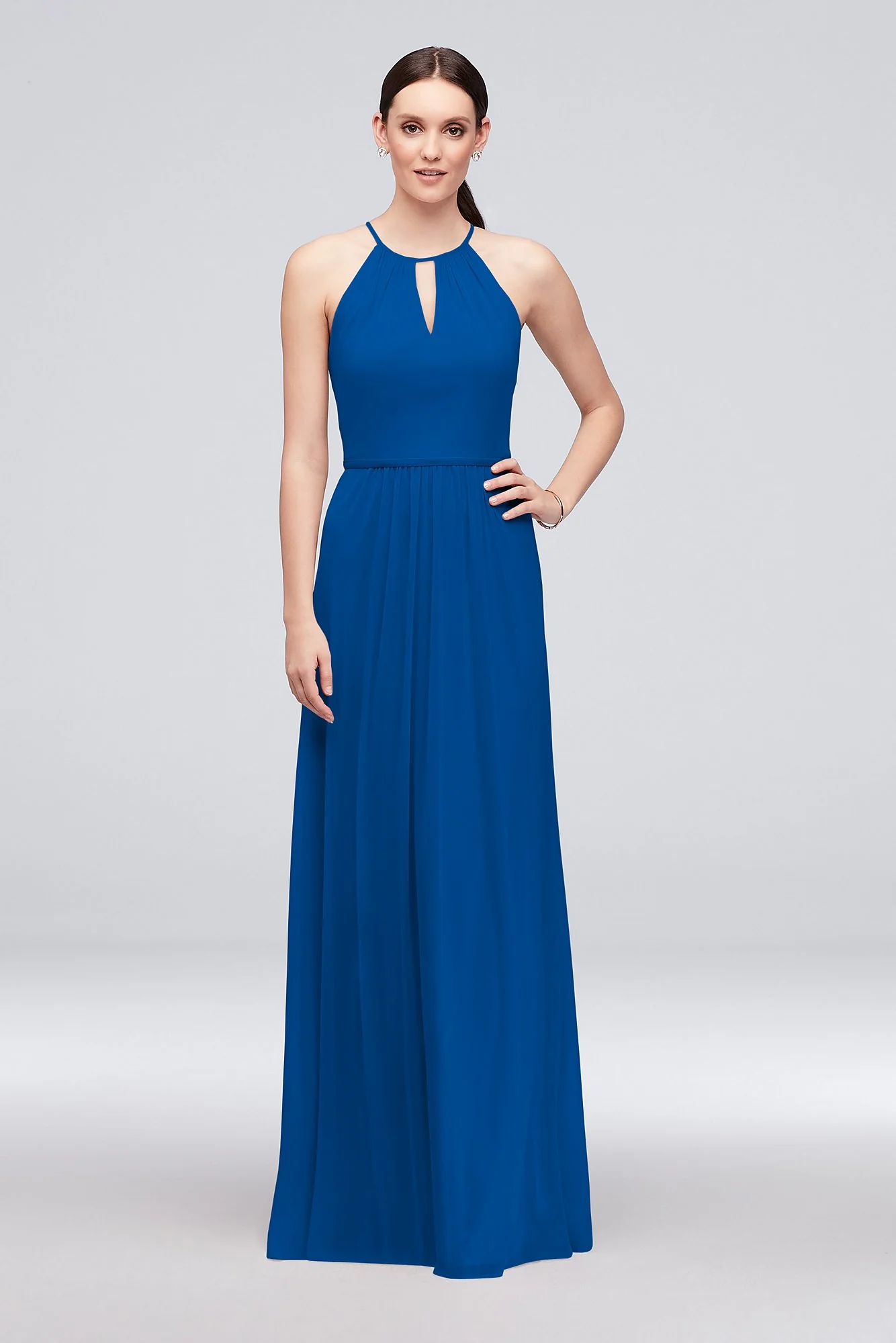 High-Neck Long Mesh Bridesmaid Dress with Keyhole - Image 60