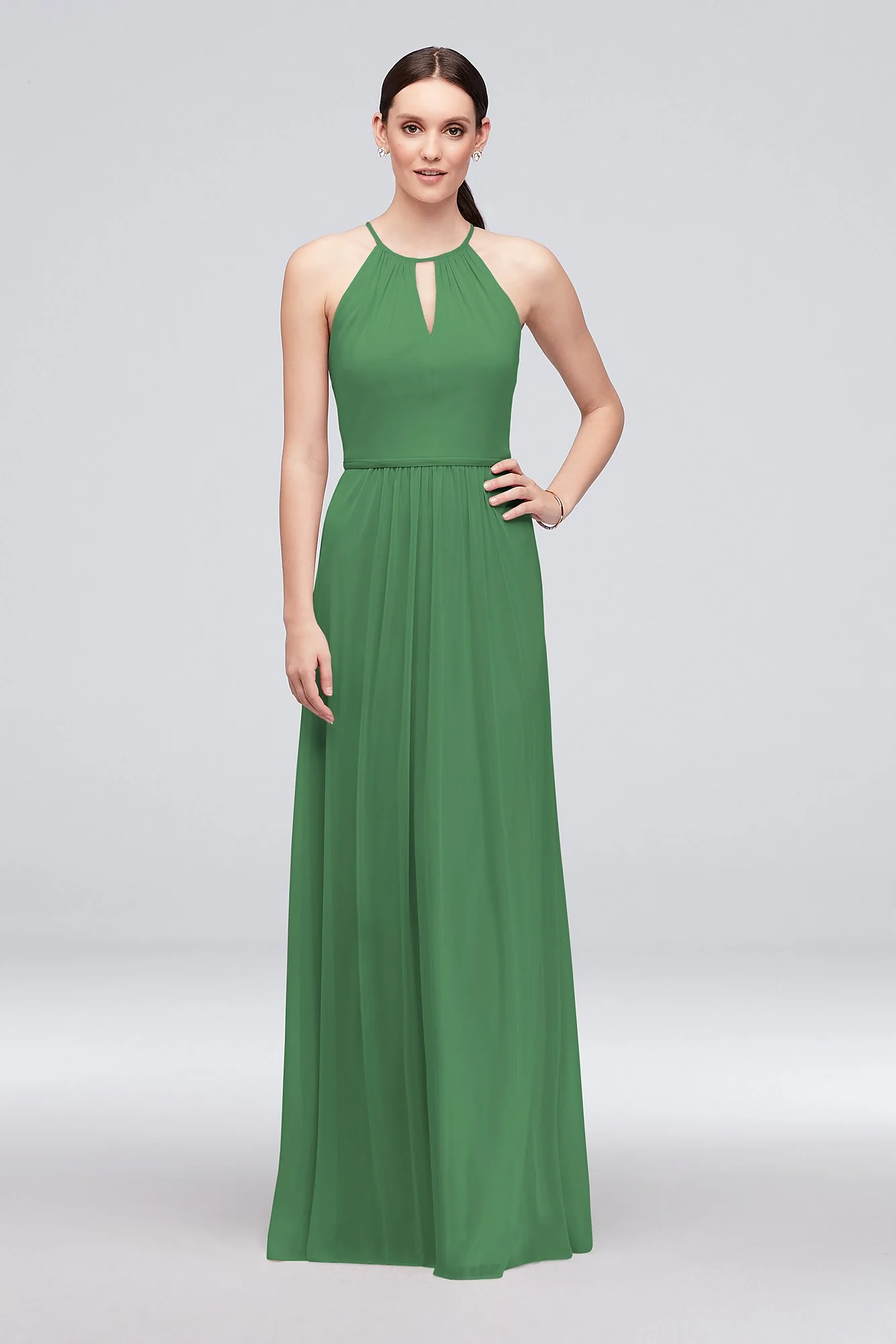 High-Neck Long Mesh Bridesmaid Dress with Keyhole - Image 61