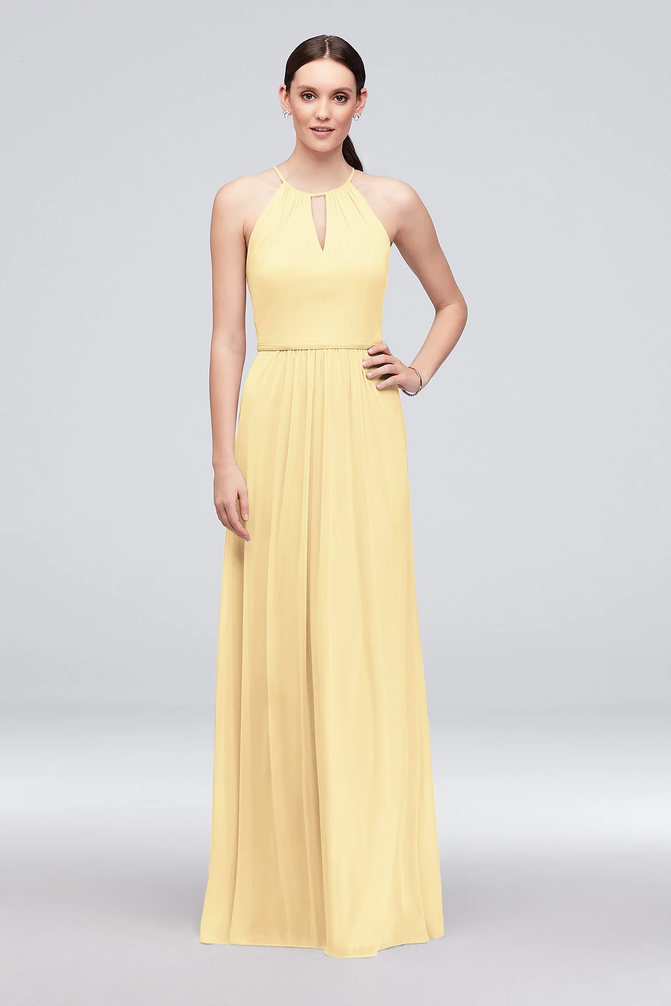High-Neck Long Mesh Bridesmaid Dress with Keyhole - Image 62