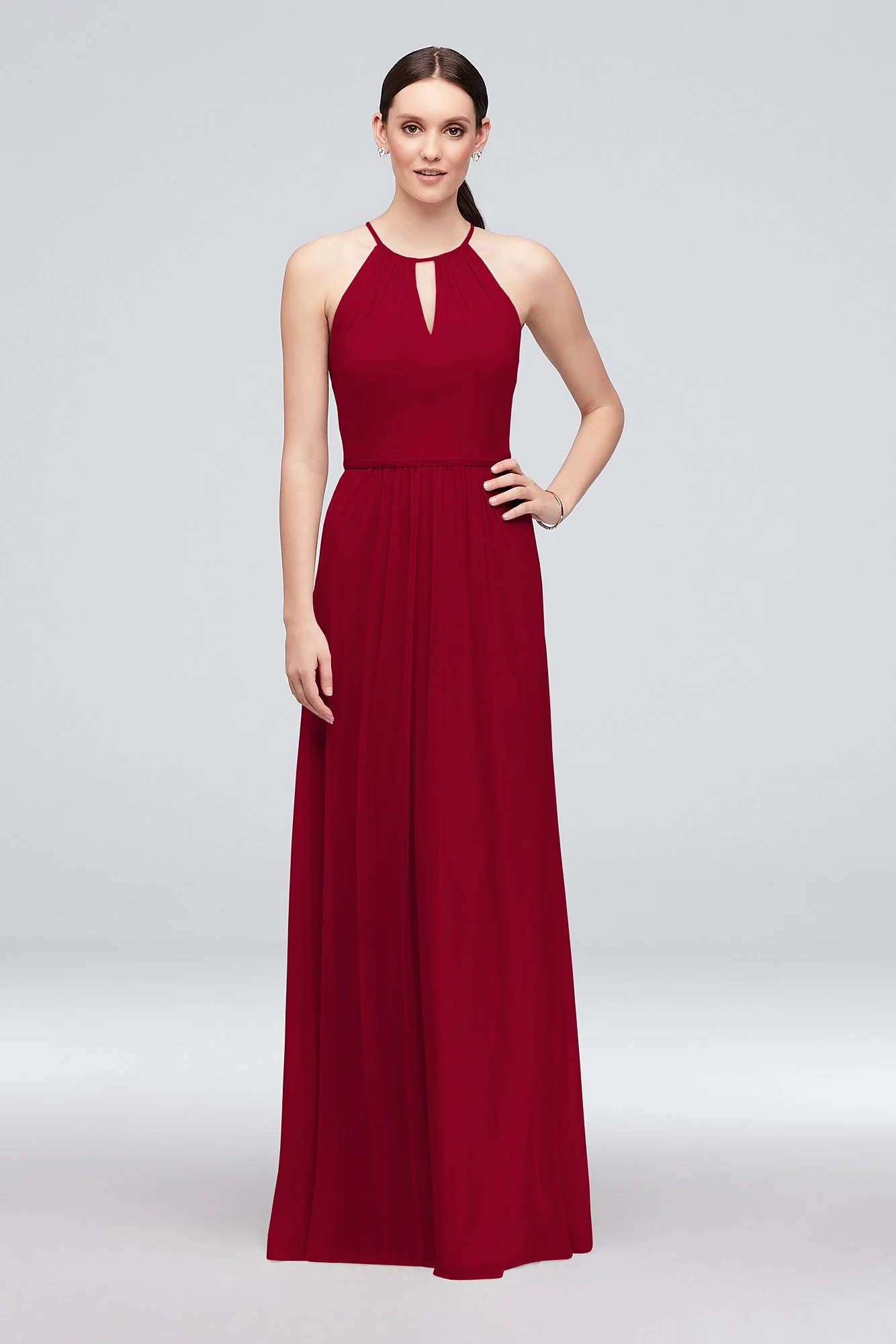 High-Neck Long Mesh Bridesmaid Dress with Keyhole - Image 8