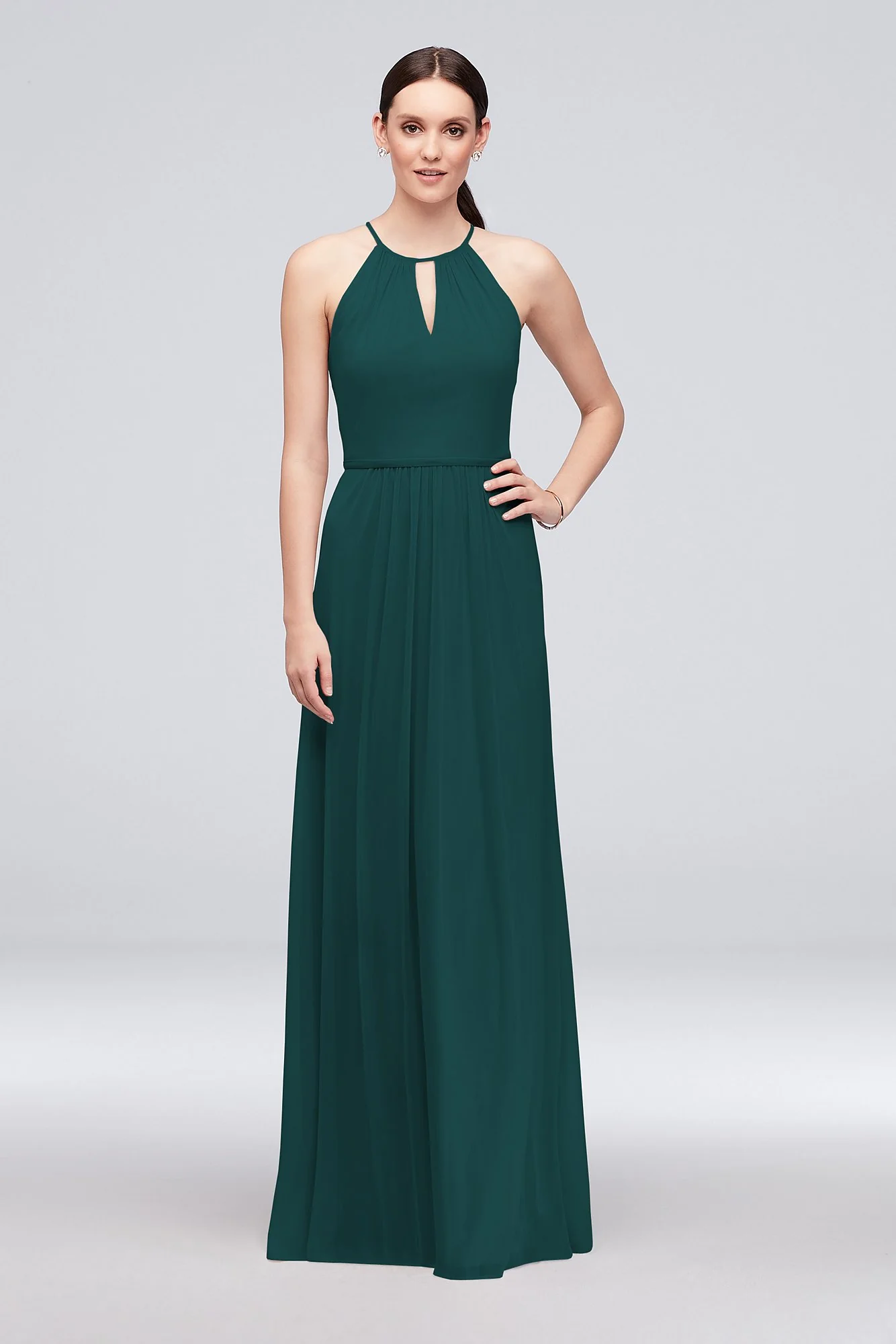 High-Neck Long Mesh Bridesmaid Dress with Keyhole - Image 94