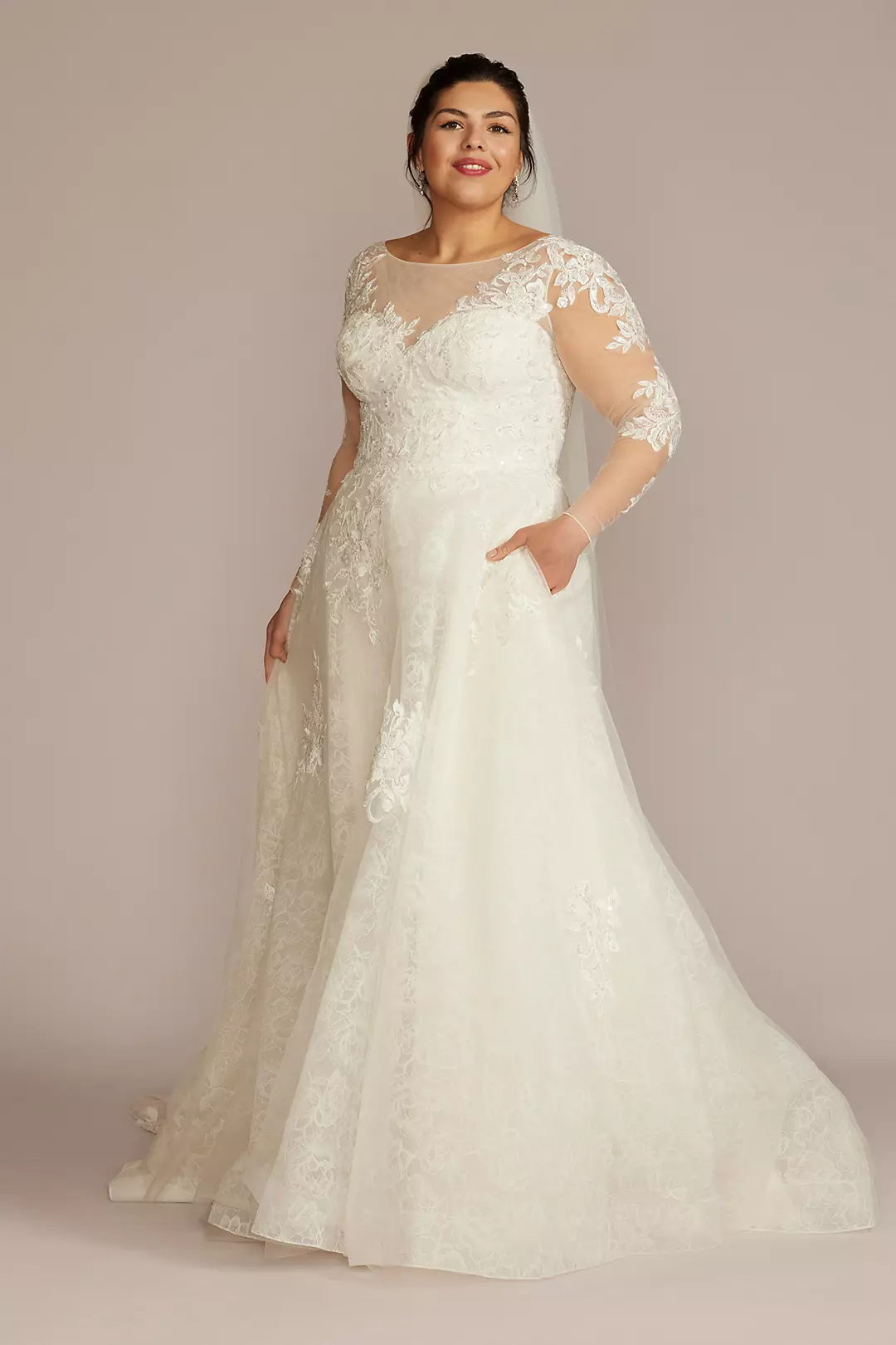 High Neck Long Sleeve Illusion Wedding Dress - Image 33