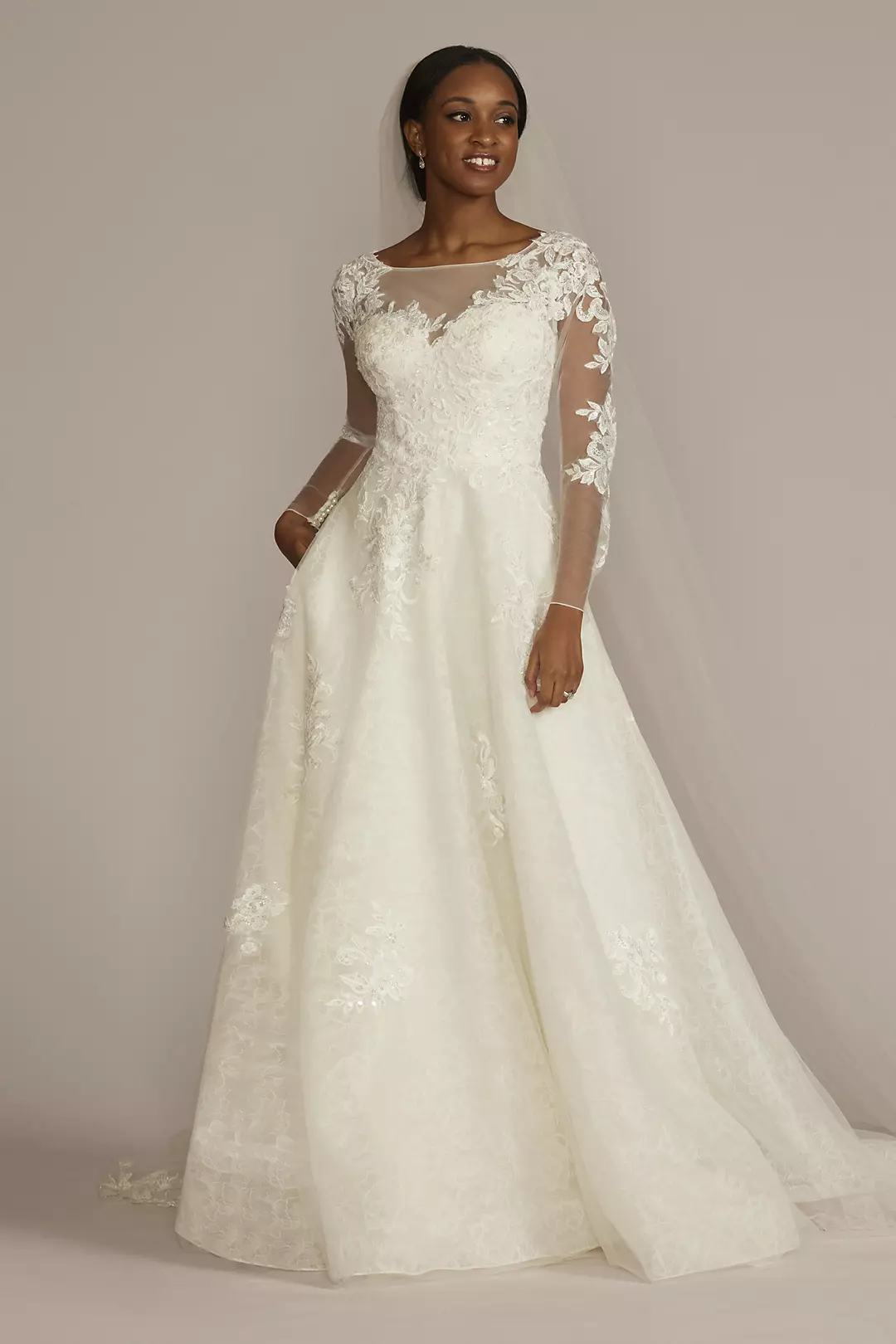 High Neck Long Sleeve Illusion Wedding Dress - Image 9