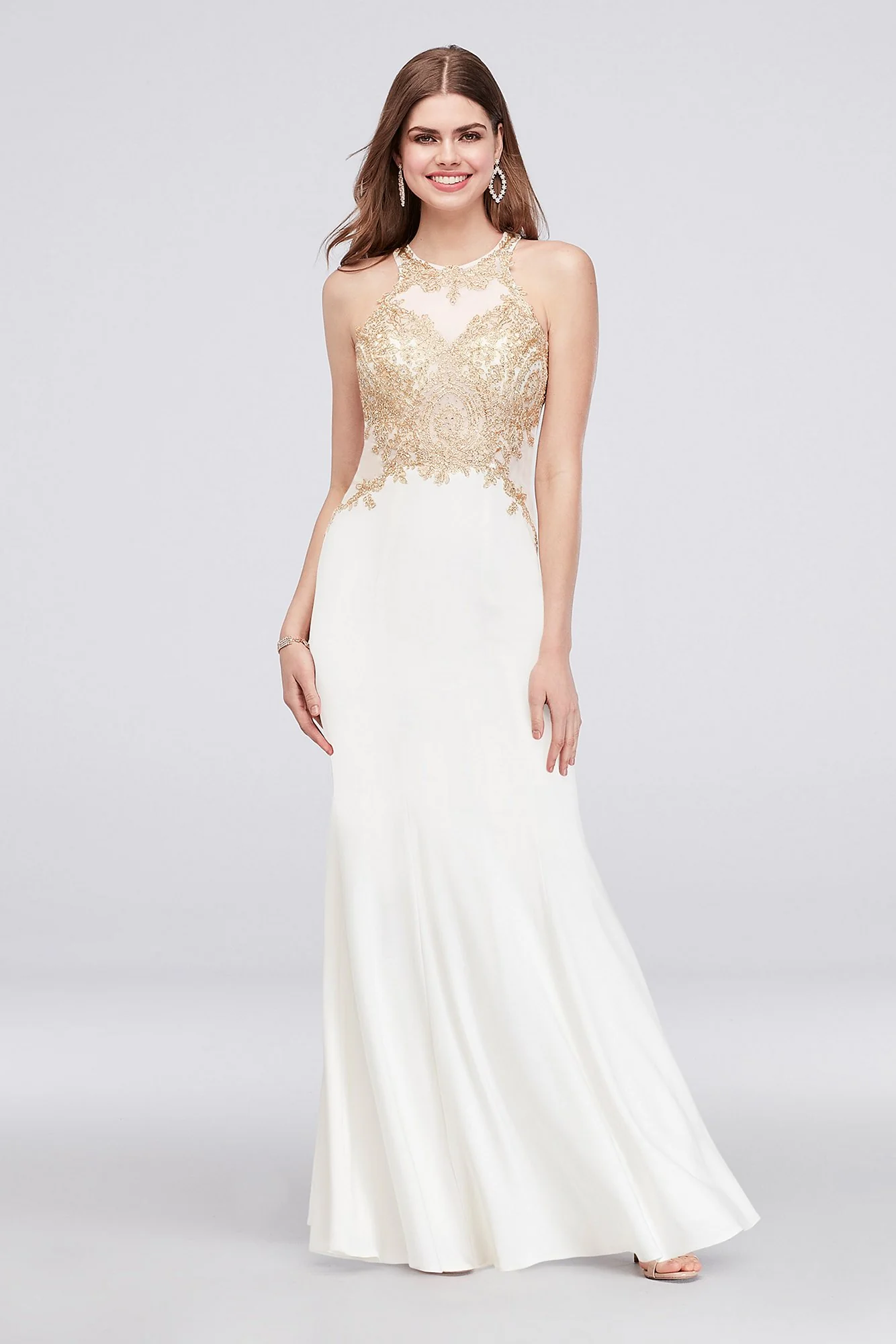 High-Neck Mermaid Gown with Embroidered Bodice - Image 2