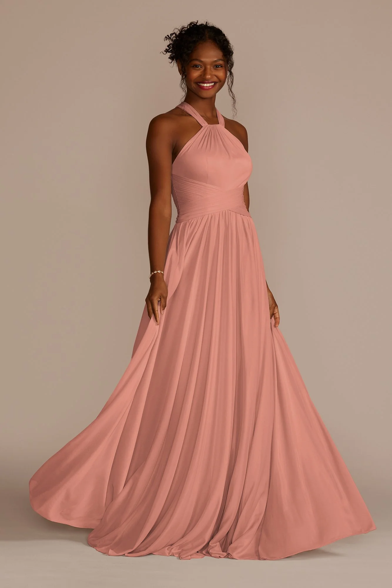 High-Neck Mesh Dress with Full Skirt - Image 3