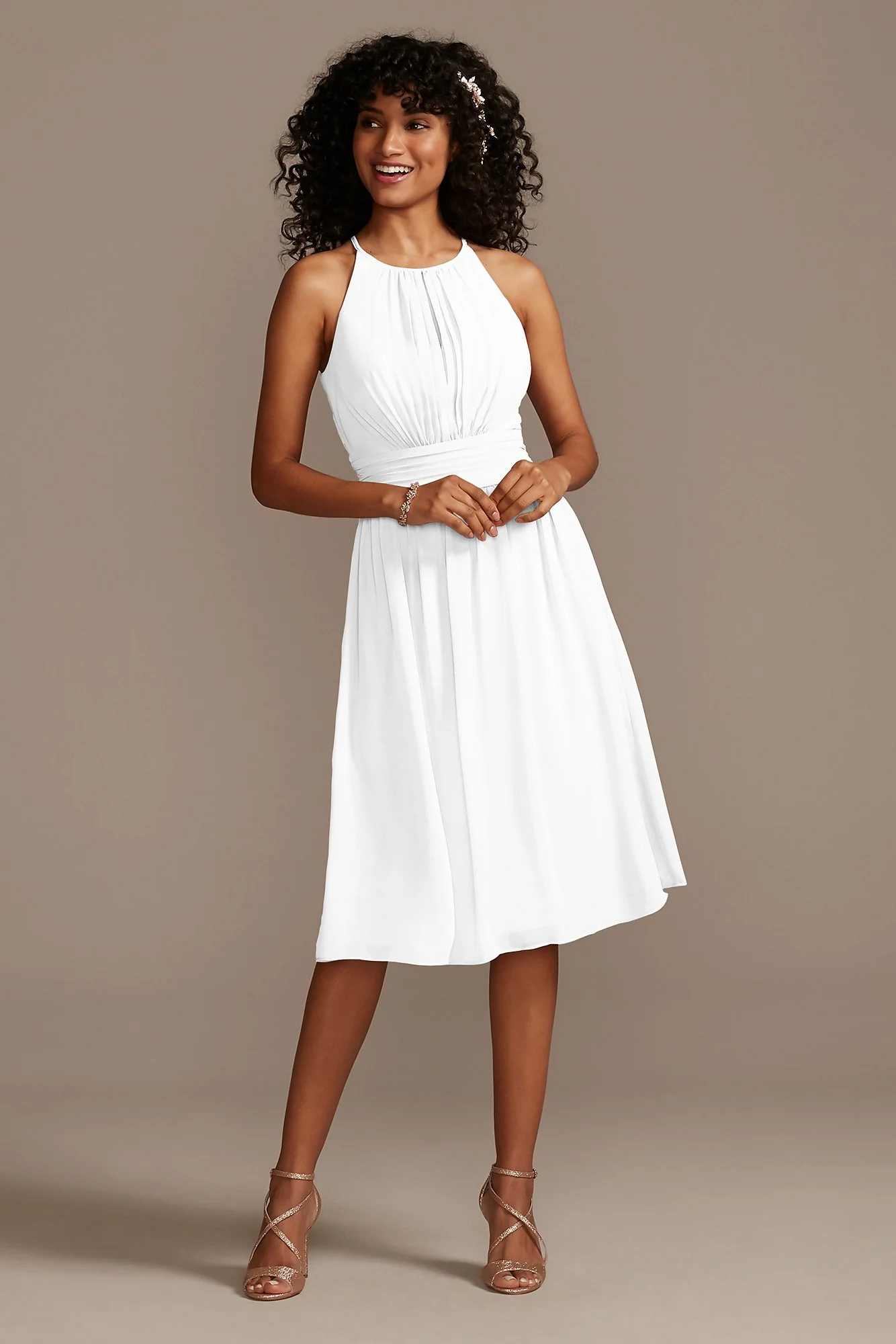 High Neck Pleated Short Length Bridesmaid Dress - Image 22