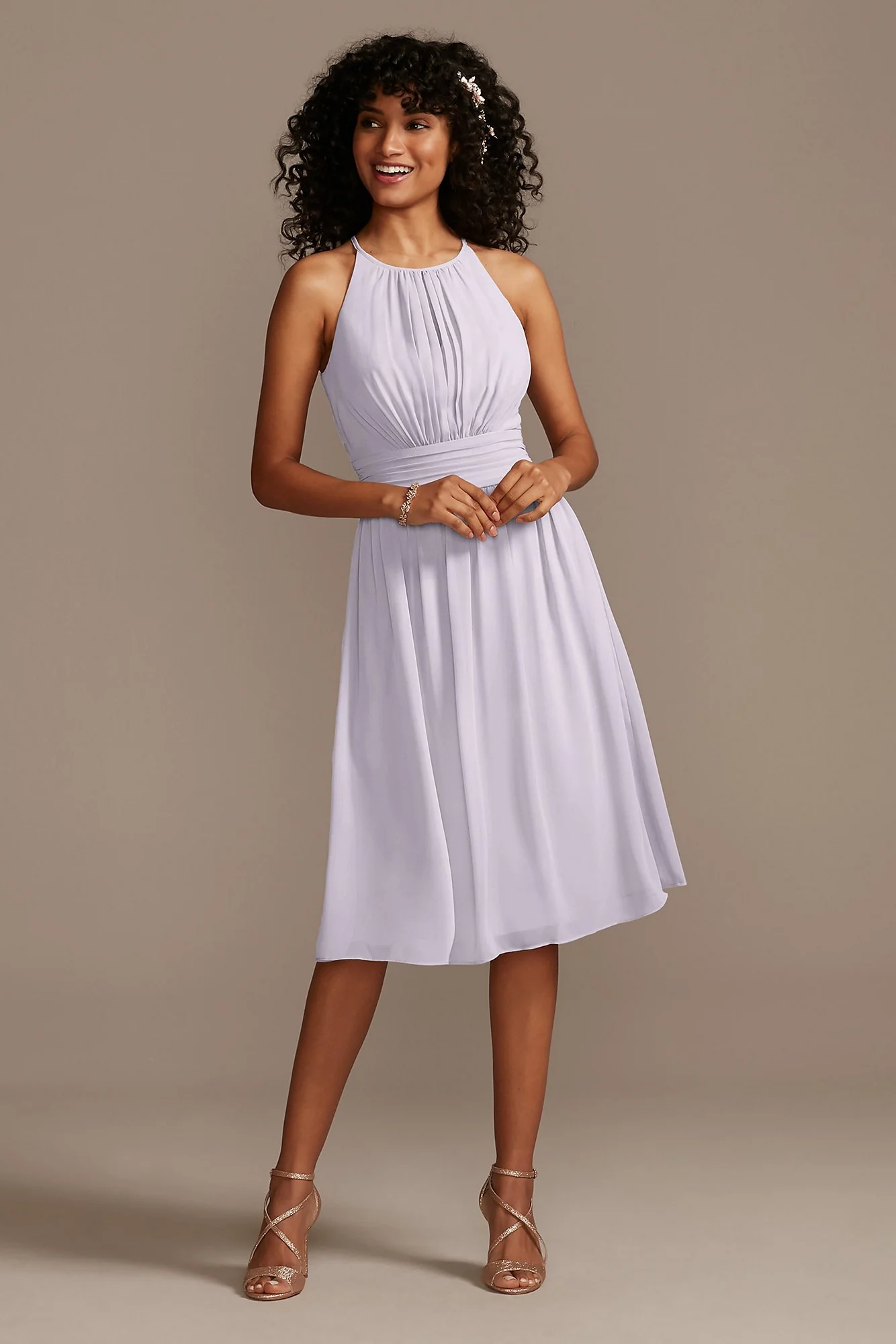 High Neck Pleated Short Length Bridesmaid Dress - Image 50