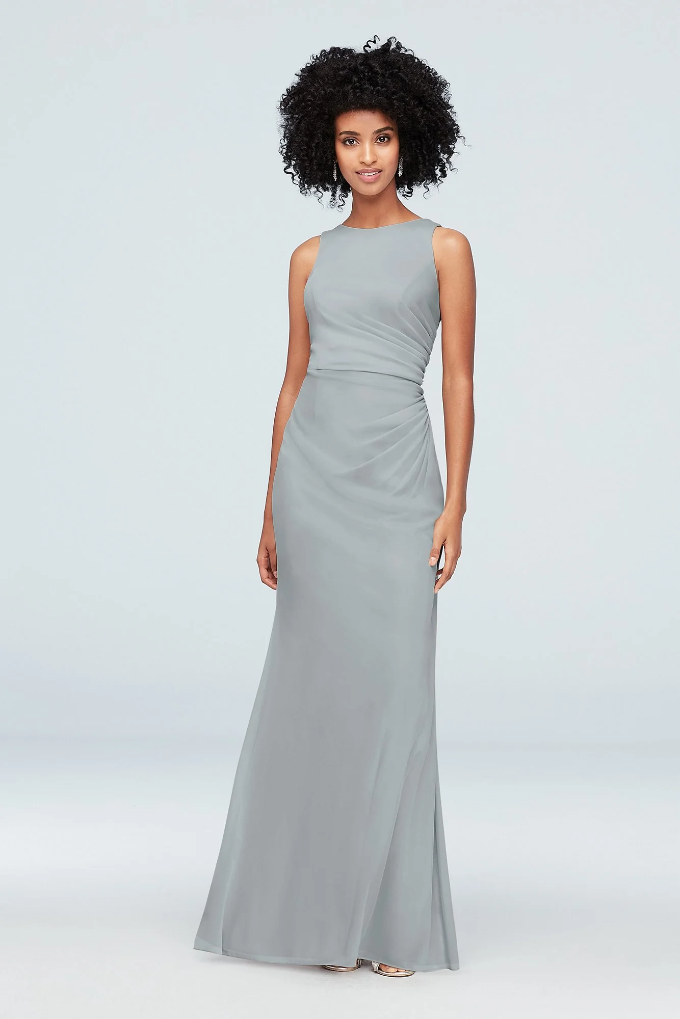 High-Neck Ruched Mesh Bridesmaid Dress - Image 11