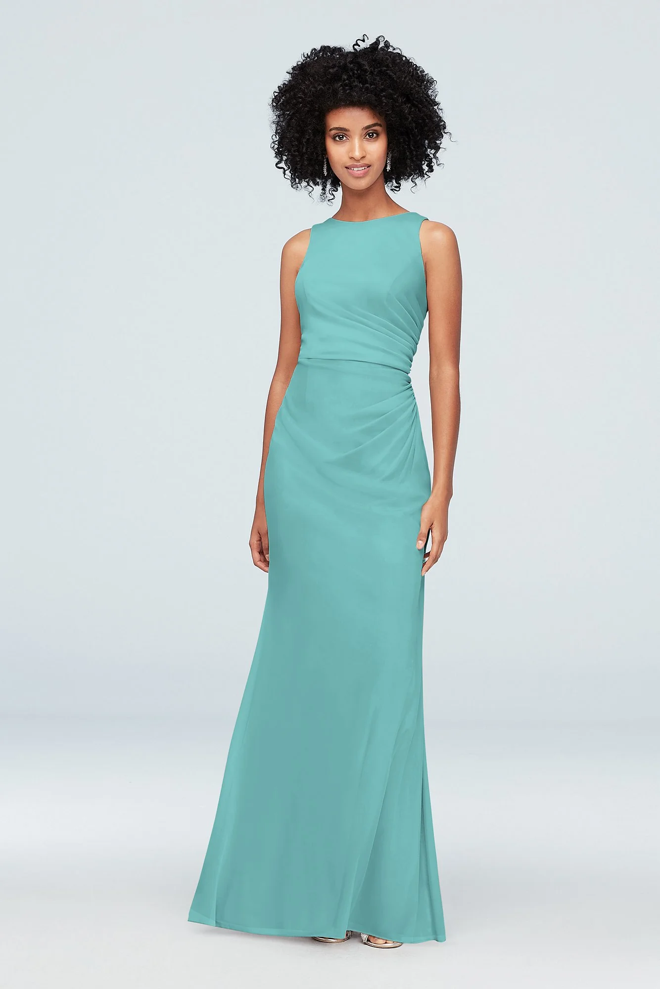 High-Neck Ruched Mesh Bridesmaid Dress - Image 13