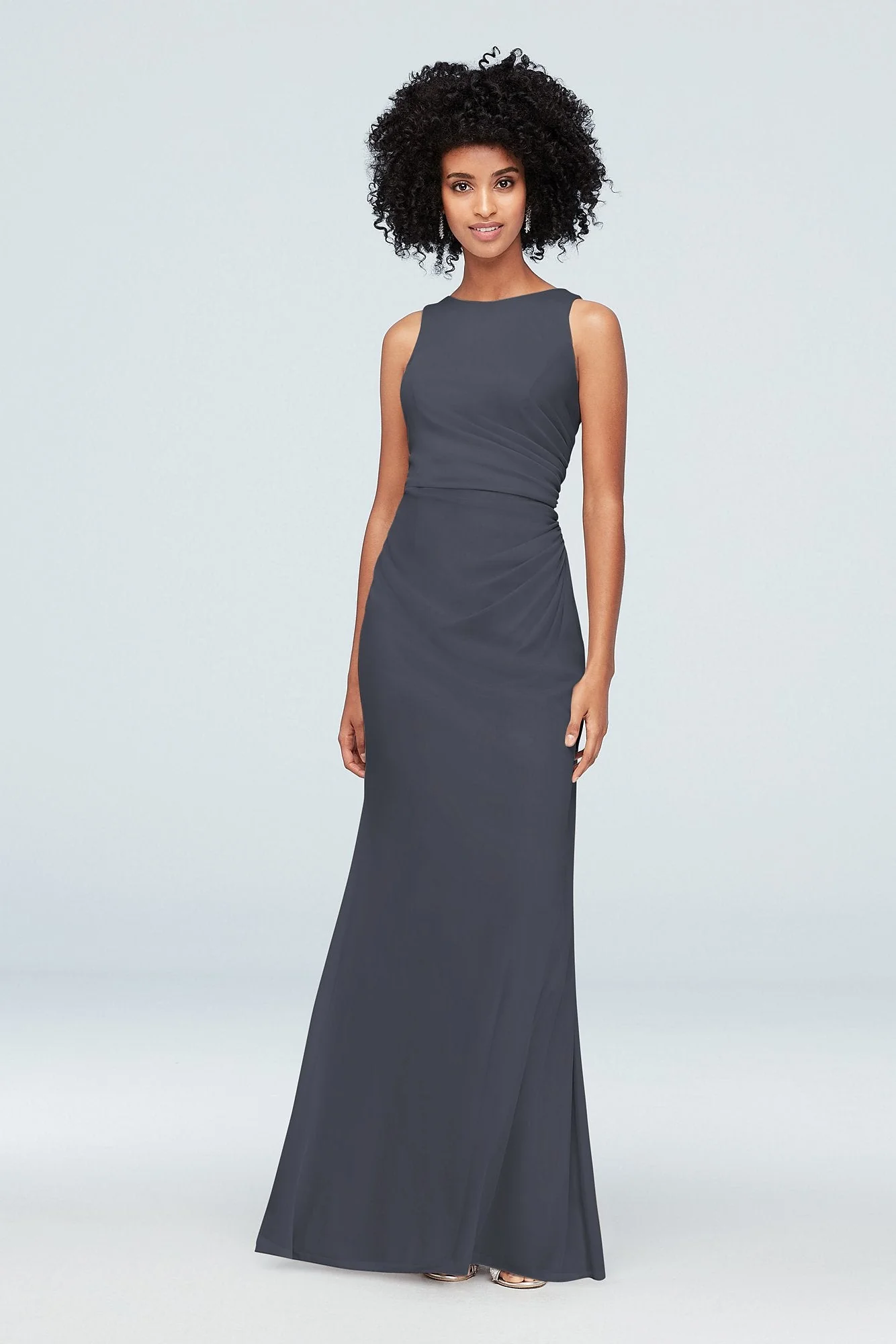 High-Neck Ruched Mesh Bridesmaid Dress - Image 37