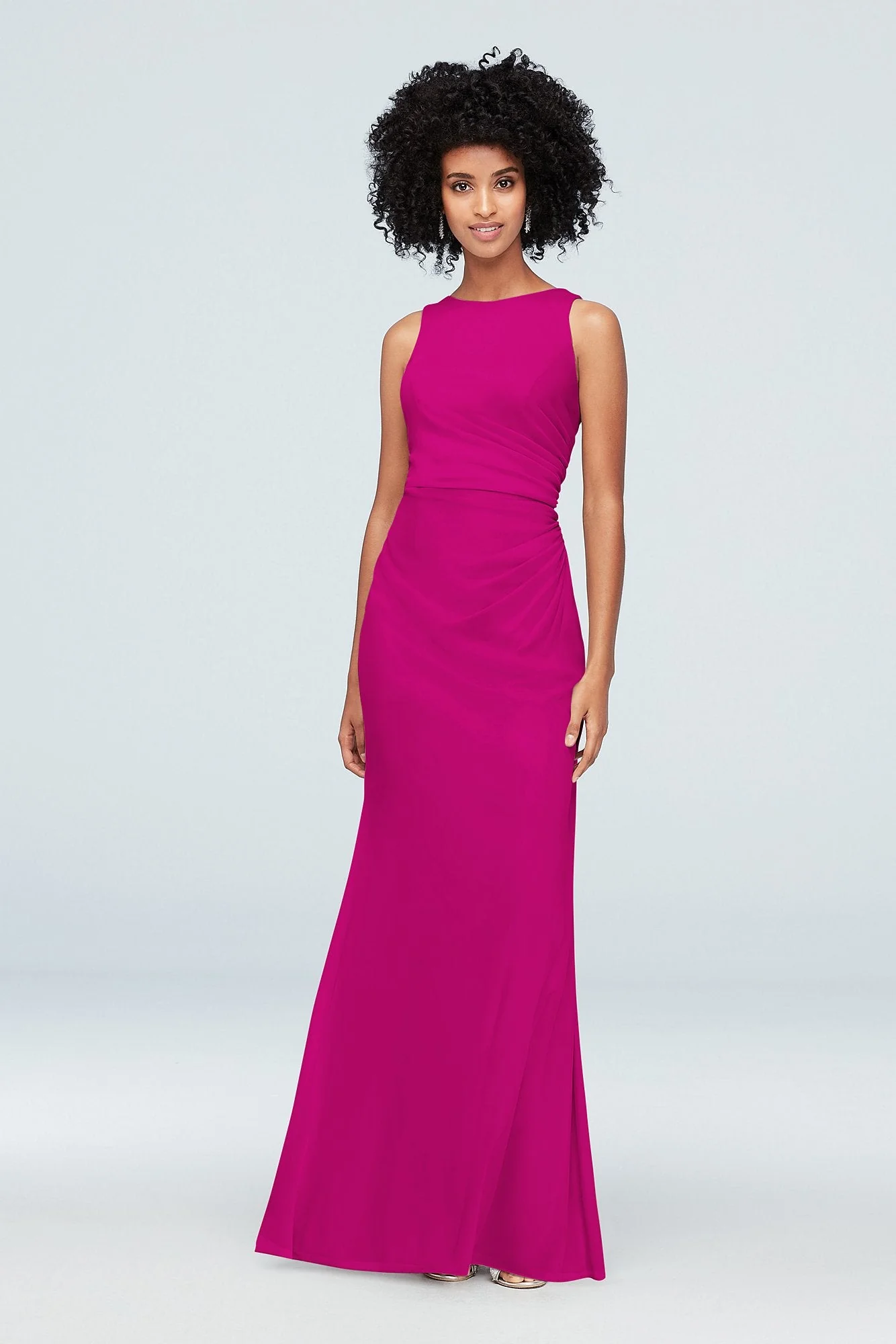 High-Neck Ruched Mesh Bridesmaid Dress - Image 38