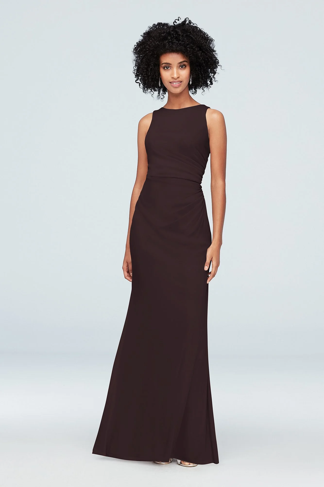 High-Neck Ruched Mesh Bridesmaid Dress - Image 52